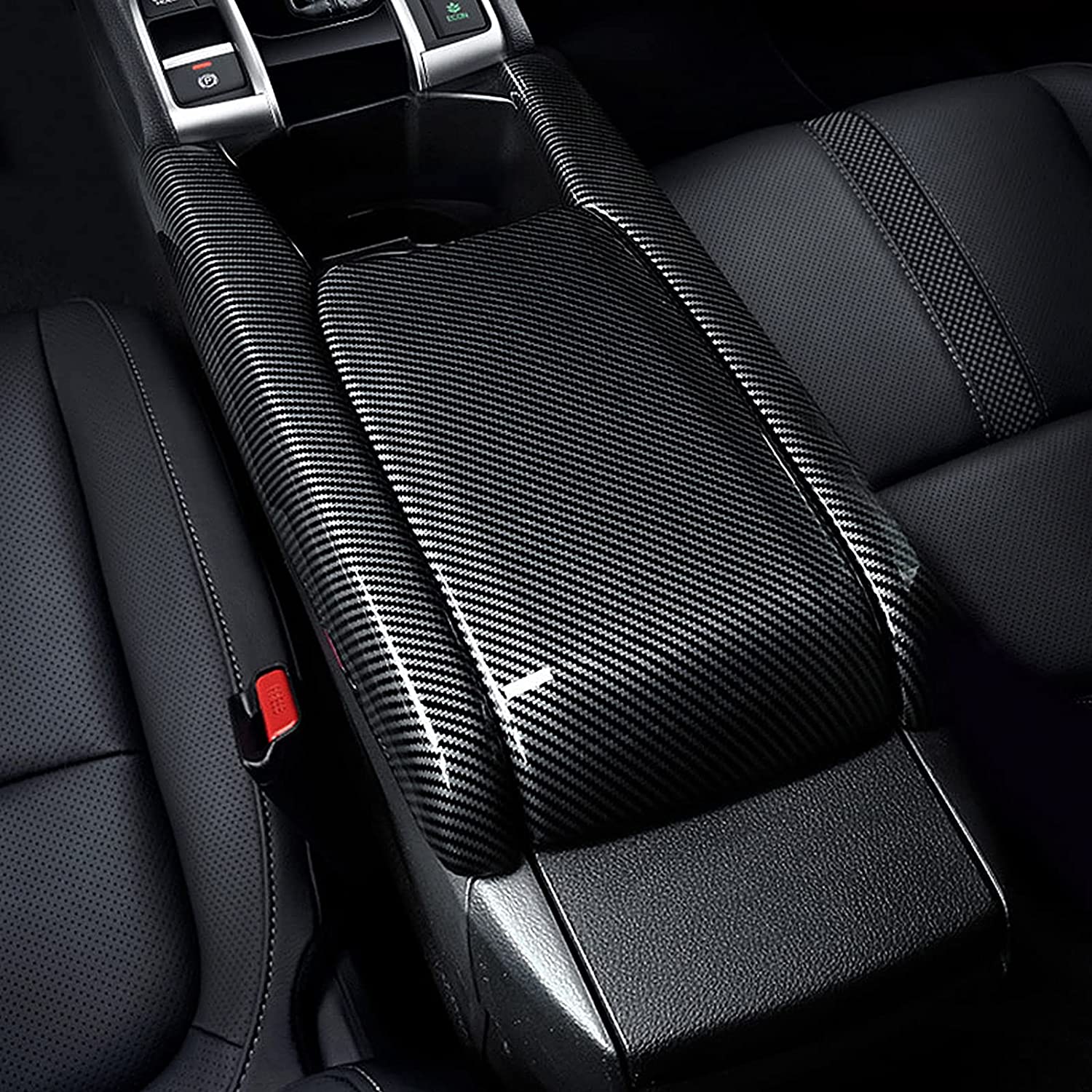 Armrest Storage Box Cover Compatible with 2016 2017 2018 2019 2020 2021 Civic 10th Gen Accessories ABS Carbon Fiber Interior Stickers - Delicate Leather