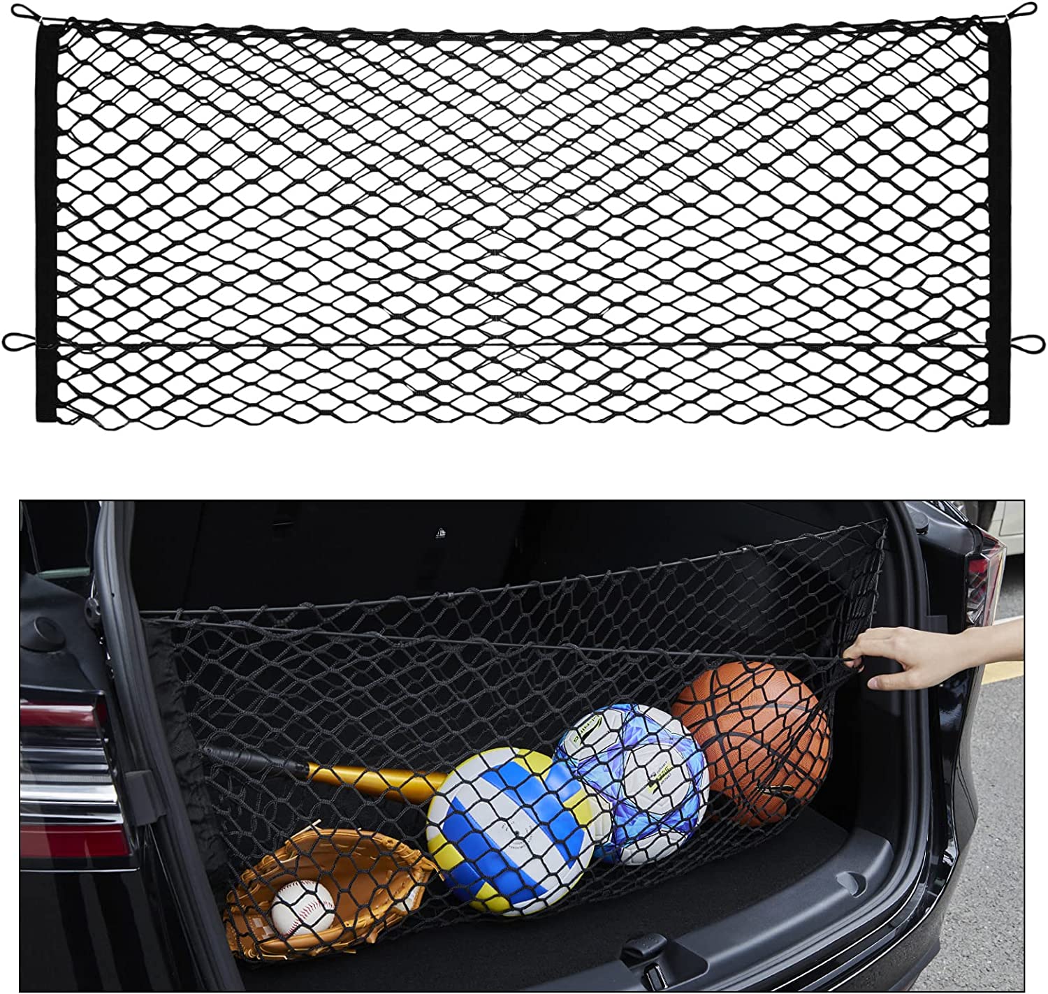 Envelope Style Trunk Cargo Net, Highlander Accessories-Highlander Cargo Net with Metal Hooks, Fit for Highlander 2014-2022 and Highlander Hybrid 2014-2022 Car Accessories - Delicate Leather