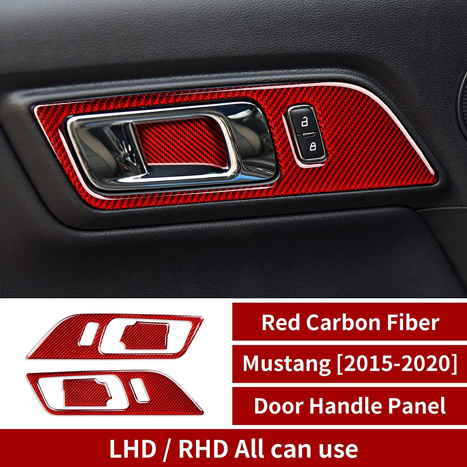 Carbon Fiber Car Interior Door Handles Door Bowl Trim Sticker Decal Cover for Ford Mustang 2015 2016 2017 2018 2019 2020 Accessories - Delicate Leather