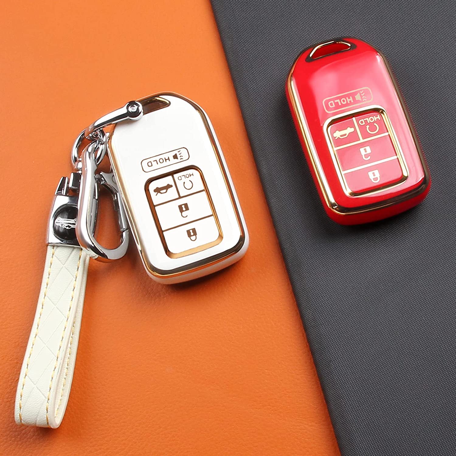 Honda Key Fob Cover - Key Fob Case Shell Cover Holder for Honda Accord Civic CRV Pilot Odyssey Soft TPU Full Cover Protection Smart Key Keyless Remote Key Fob Cover for Honda - Delicate Leather