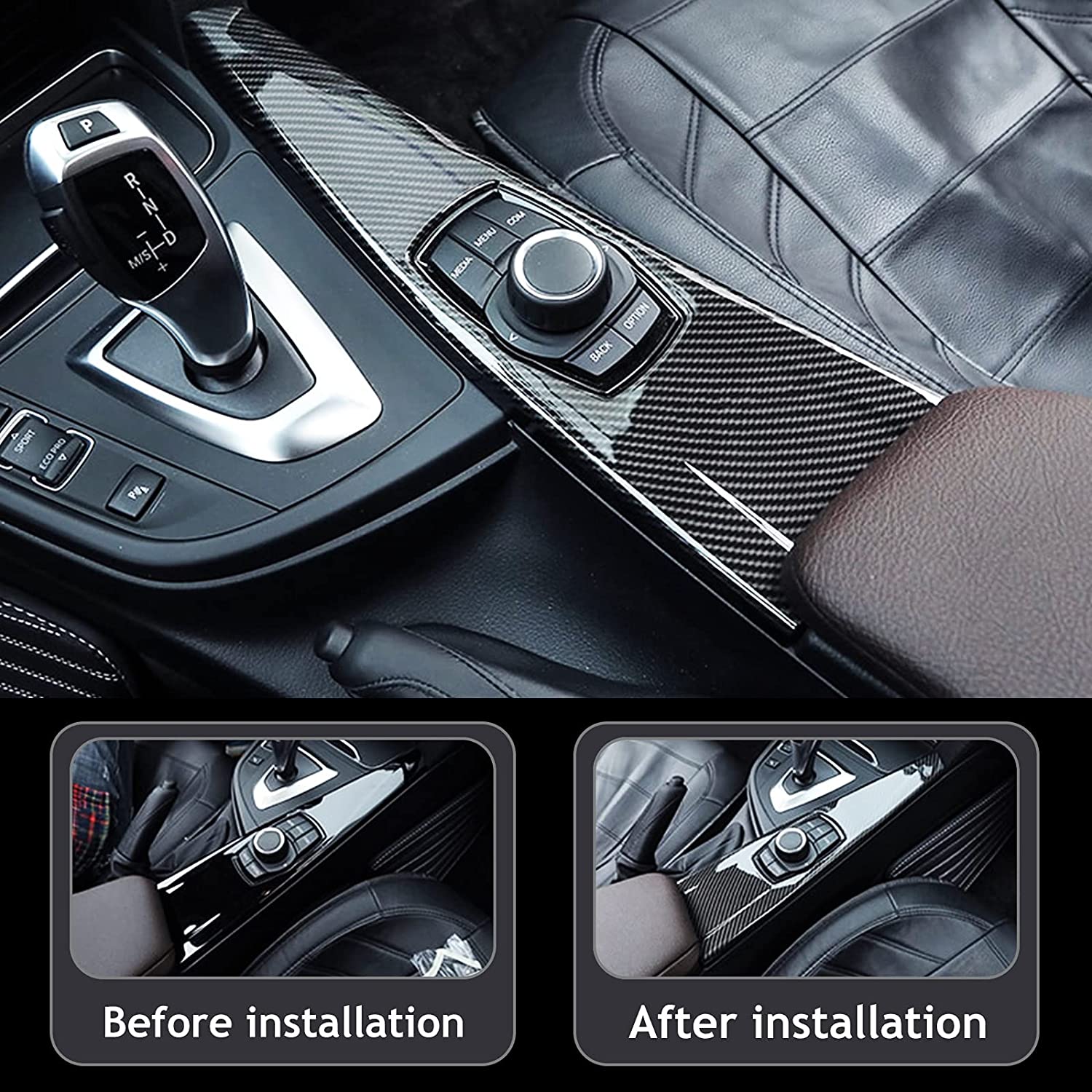 Multimedia Panel Cover for 3 4 Series, Carbon Fiber Interior Trim Multimedia Panel Cover for F30 F34 F33 F36 - Delicate Leather