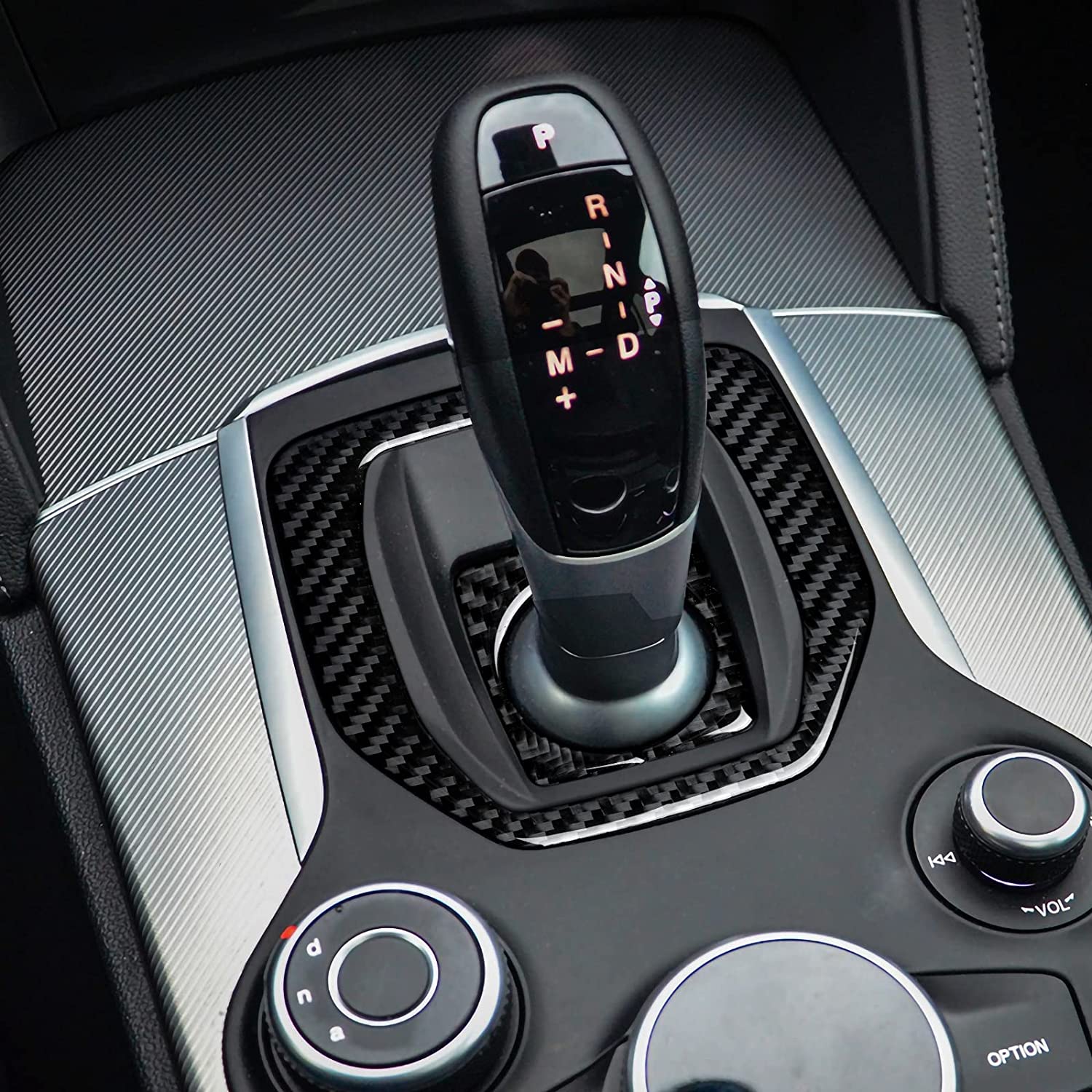 Car Gear Shift Trim Center Console Panel Cover Sticker Carbon Fiber Decal fits for Giulia Stelvio 2017 2018 2019 Accessories - Delicate Leather