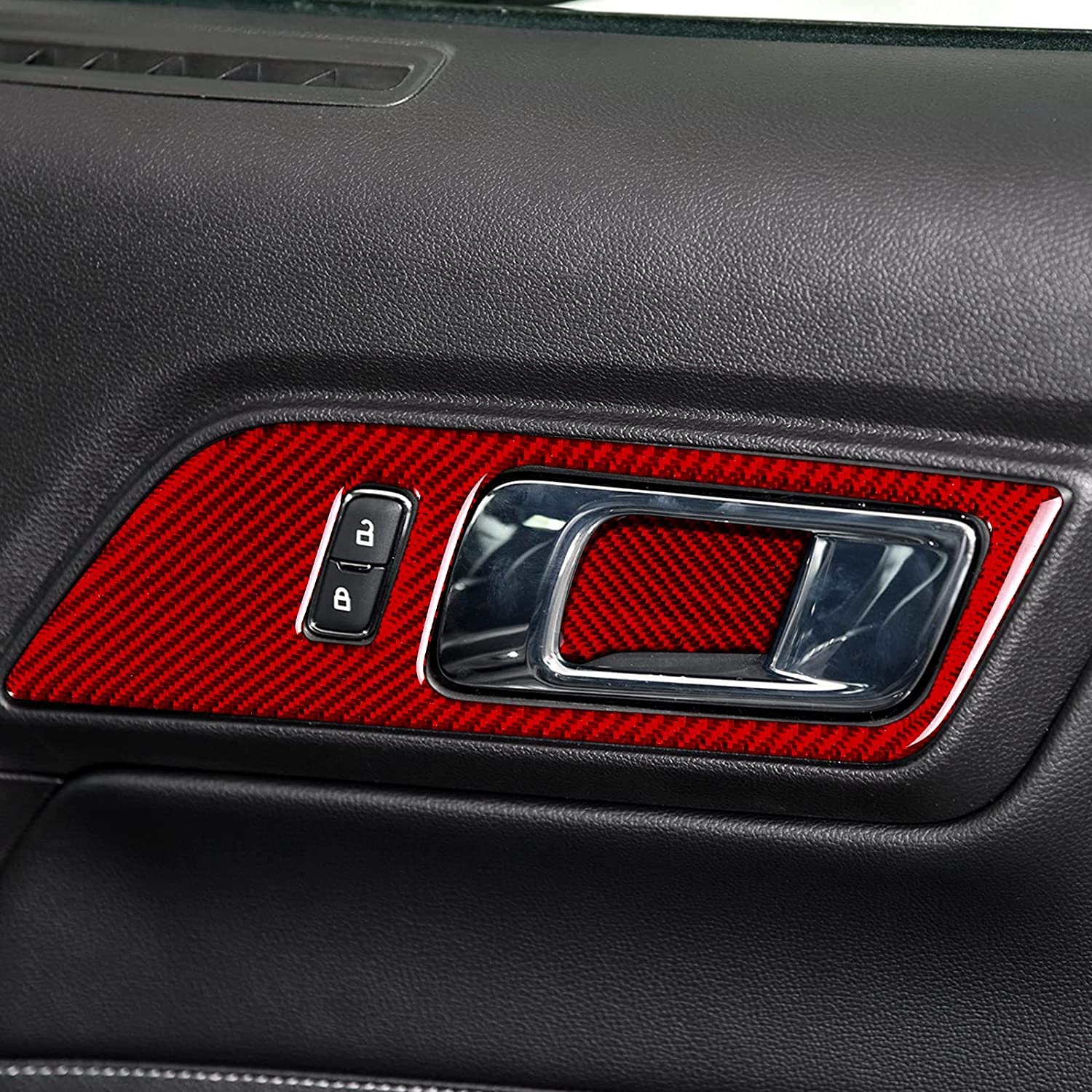 Carbon Fiber Car Interior Door Handles Door Bowl Trim Sticker Decal Cover for Ford Mustang 2015 2016 2017 2018 2019 2020 Accessories - Delicate Leather