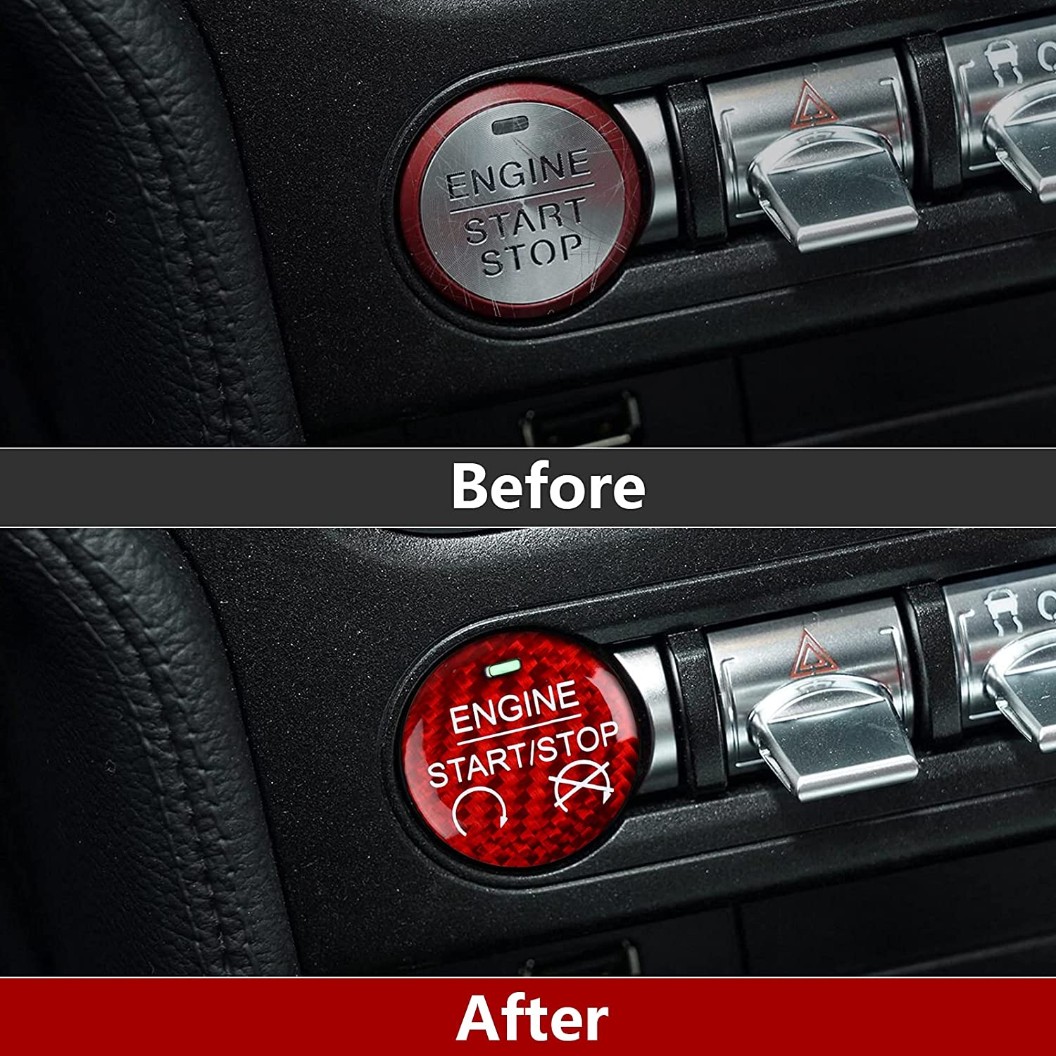 Carbon Fiber Car Engine Start Stop Button Sticker Decal Interior Trim Cover for Mustang 2015 2016 2017 2018 2019 2020 Accessories - Delicate Leather
