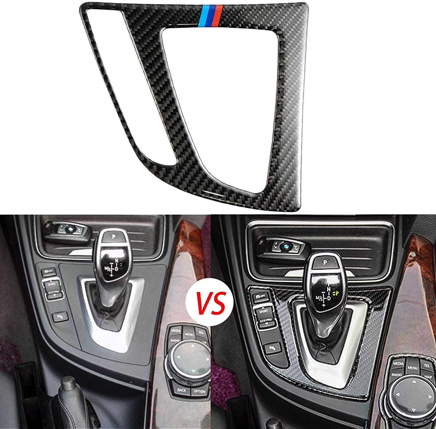 Gear Shift Box Panel Cover Trim, Real Carbon Fiber, Compatible with 3 Series F30 F31 2012-2018, GT F34 2014-2018, 4 Series F32 F33 F36 2014-2019