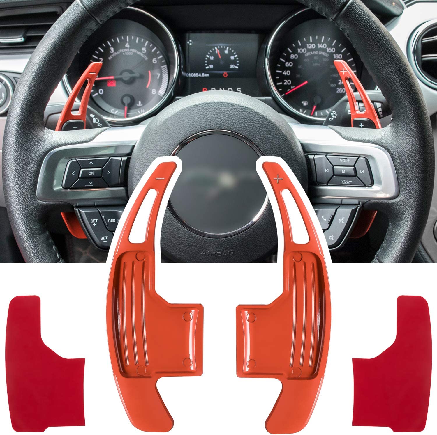 Steering Wheel Shift Paddle Extended Shifter Trim Cover for Ford Mustang 2015 2016 2017 2018 2019 2020 2021 Interior Decoration Accessories Aluminum Alloy - Delicate Leather