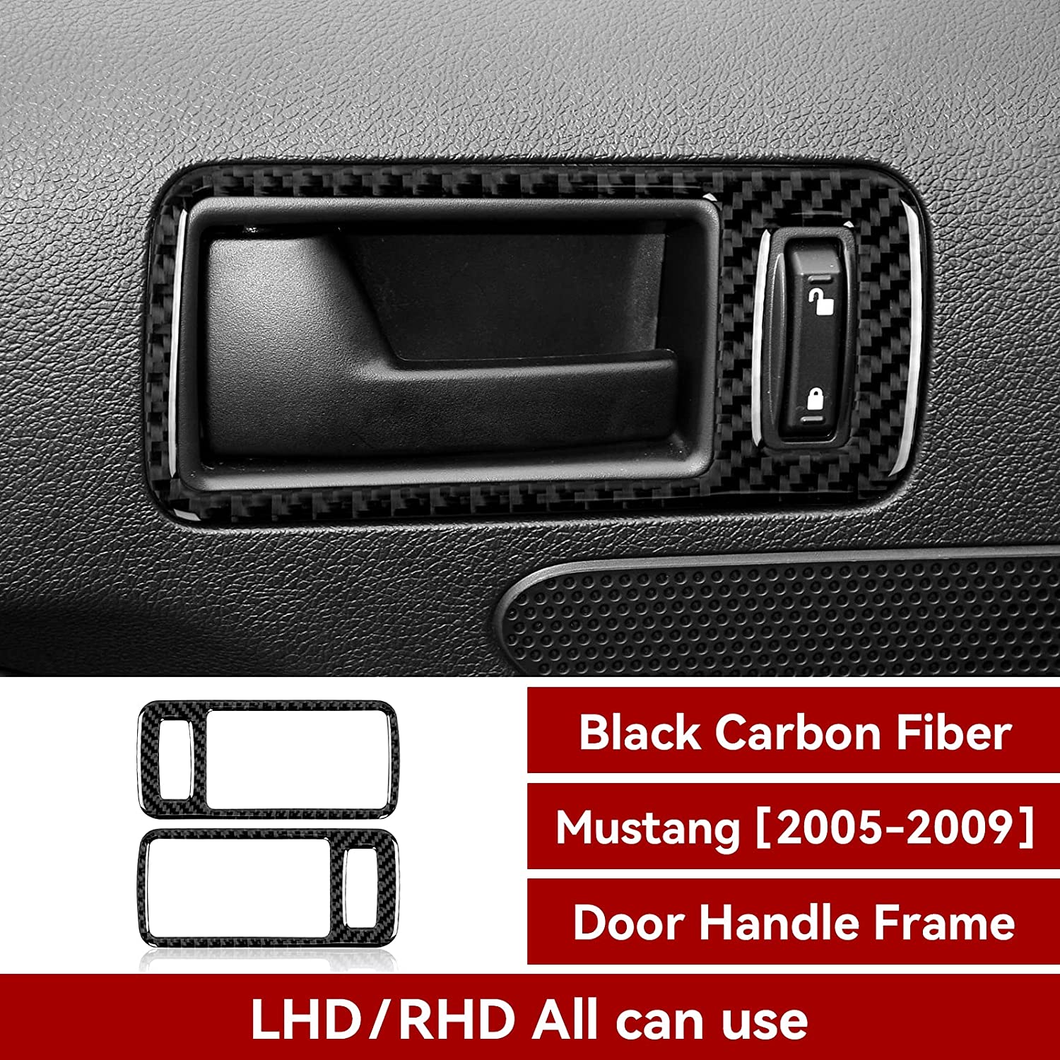 Car Door Handle Sticker Decal Carbon Fiber Interior Trim Cover Compatible with Mustang GT 2005 2006 2007 2008 2009 S197 Accessories - Delicate Leather