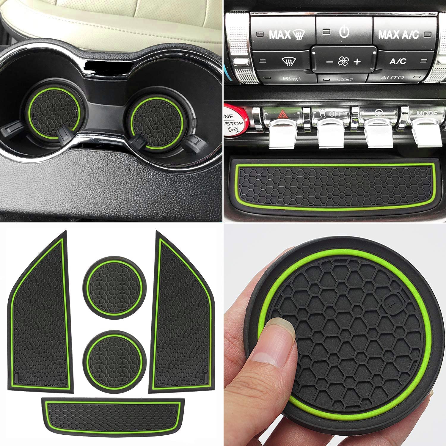 Anti Dust Mats Compatible with Mustang Accessories 2015-2022, Custom Fits Cup Holder Liners Mats Door Pocket Center Console Liners - Delicate Leather