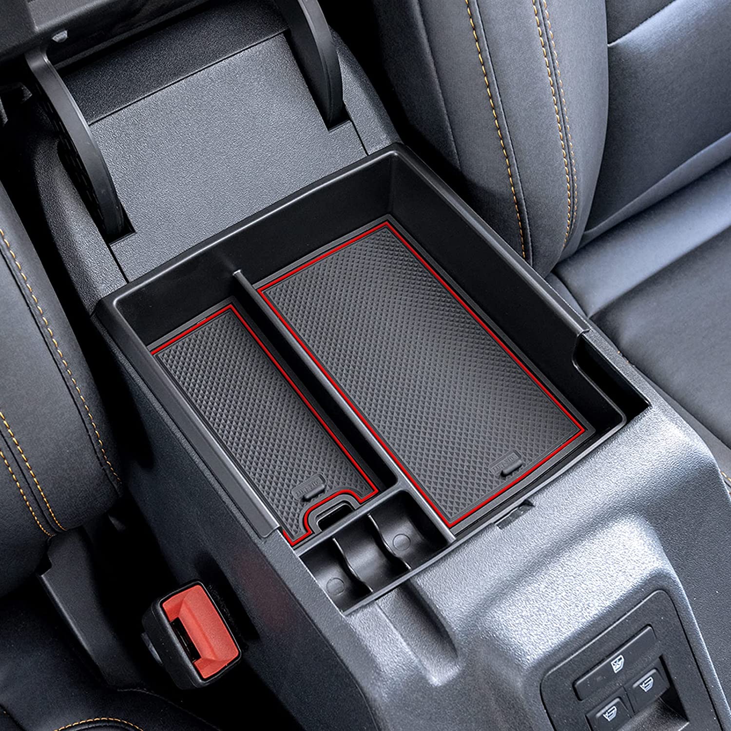 Red Center Console Tray Accessories, Full Size Armrest Storage Box Organizer ABS Plastic Black Insert (2/4 Door) - Delicate Leather