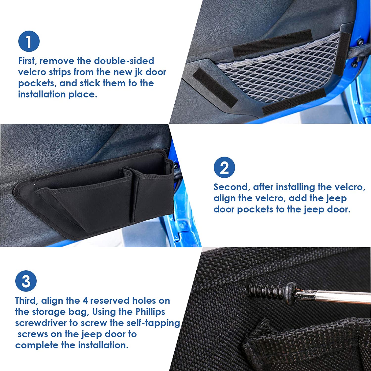 Front Door Side Insert Storage Pockets Box, 2PCS Door Storage Pockets for 2011-2018 Jeep Wrangler JK JKU Accessories 2/4-Door, Door Net Pocket Replacement Upgraded Version - Delicate Leather