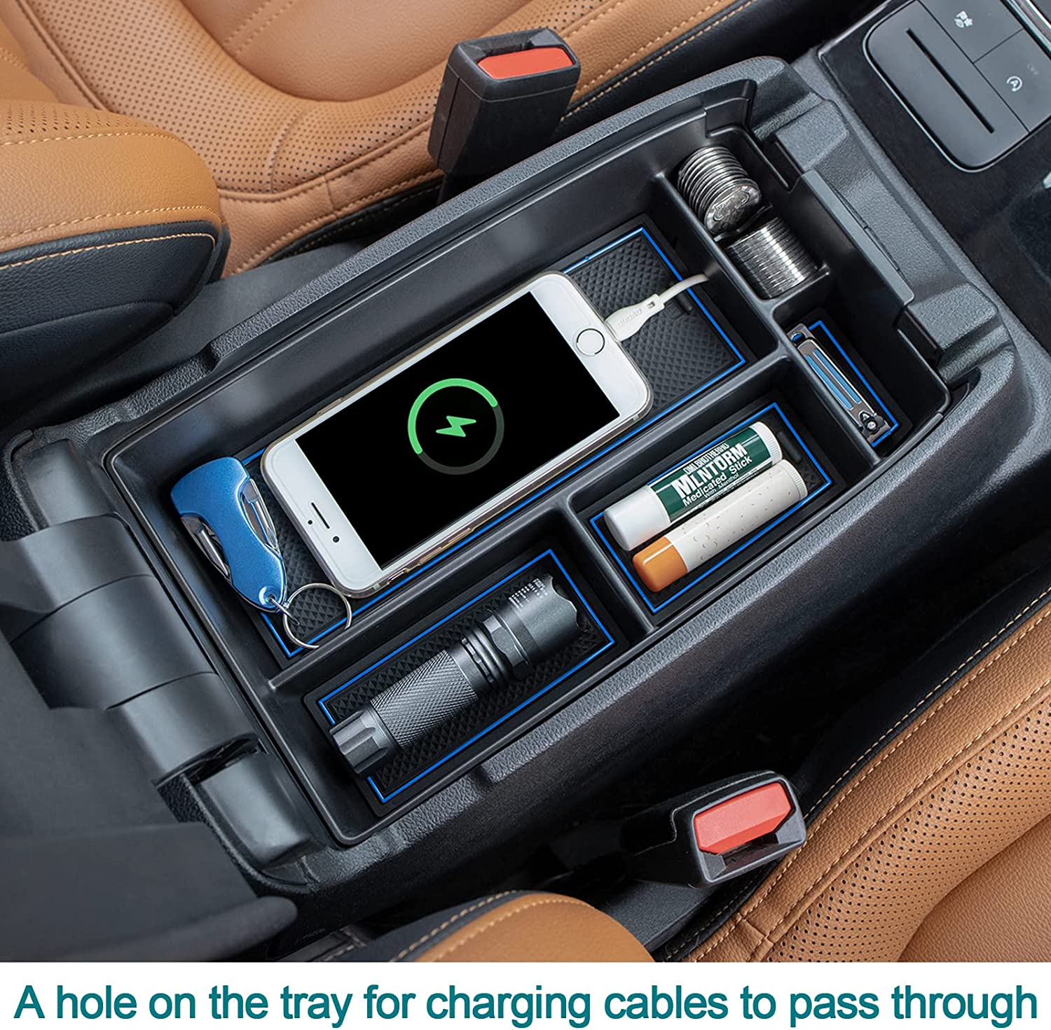 Center Console Organizer Sport 2021 2022 Accessories, Long Compartment Armrest Box Storage Tray Coin Container - Delicate Leather