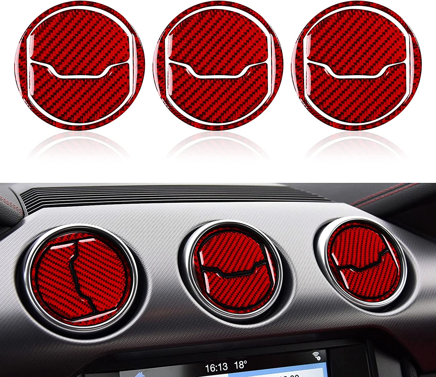 Carbon Fiber Car Central Air Outlet Sticker Decal Interior Trim Cover for Mustang 2015 2016 2017 2018 2019 2020 Accessories - Delicate Leather