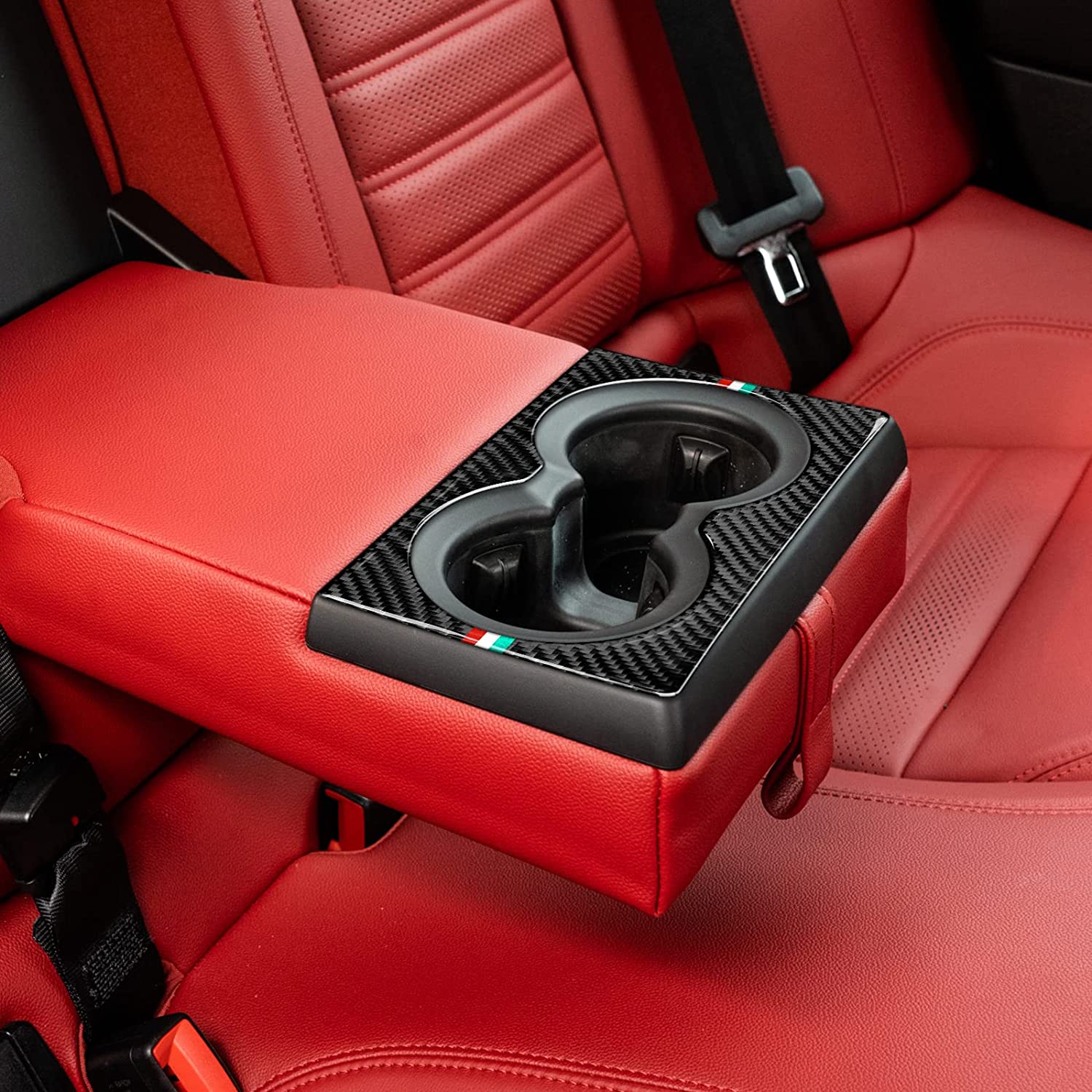 Car Cup Holder Frame Cover Trim Rear Row Carbon Fiber Decals Sticker Compatible with Giulia 2007 2008 2009 Auto Accessories - Delicate Leather