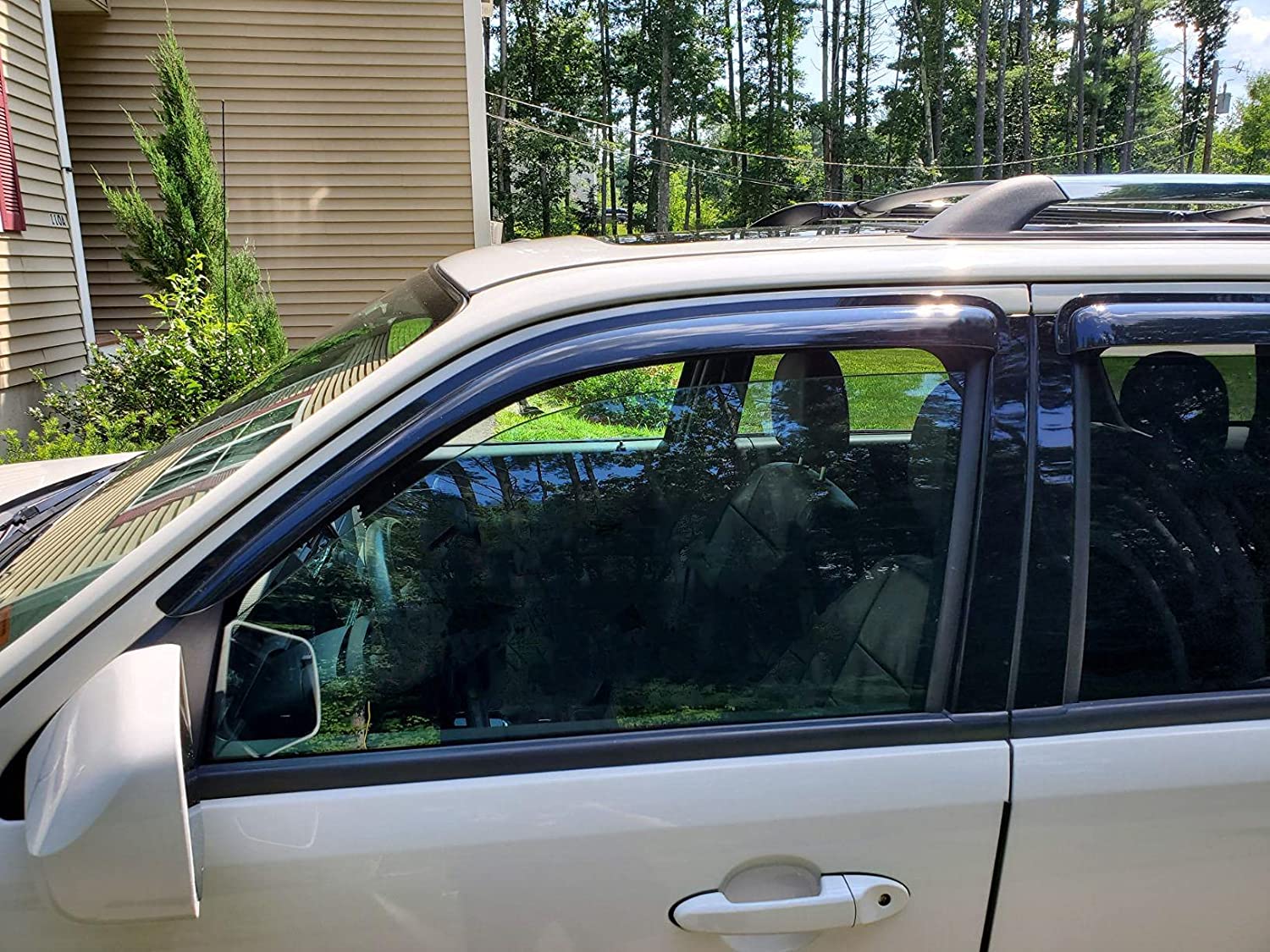 Original Side Window Wind Deflector, 4pcs Out-Channel Tape-On Rain Guards Set, Vent Visor Compatible with 2001-2012 Ford Escape 2008-2011 Mazda Tribute 2005-2011 Mercury Mariner 94059 - Delicate Leather