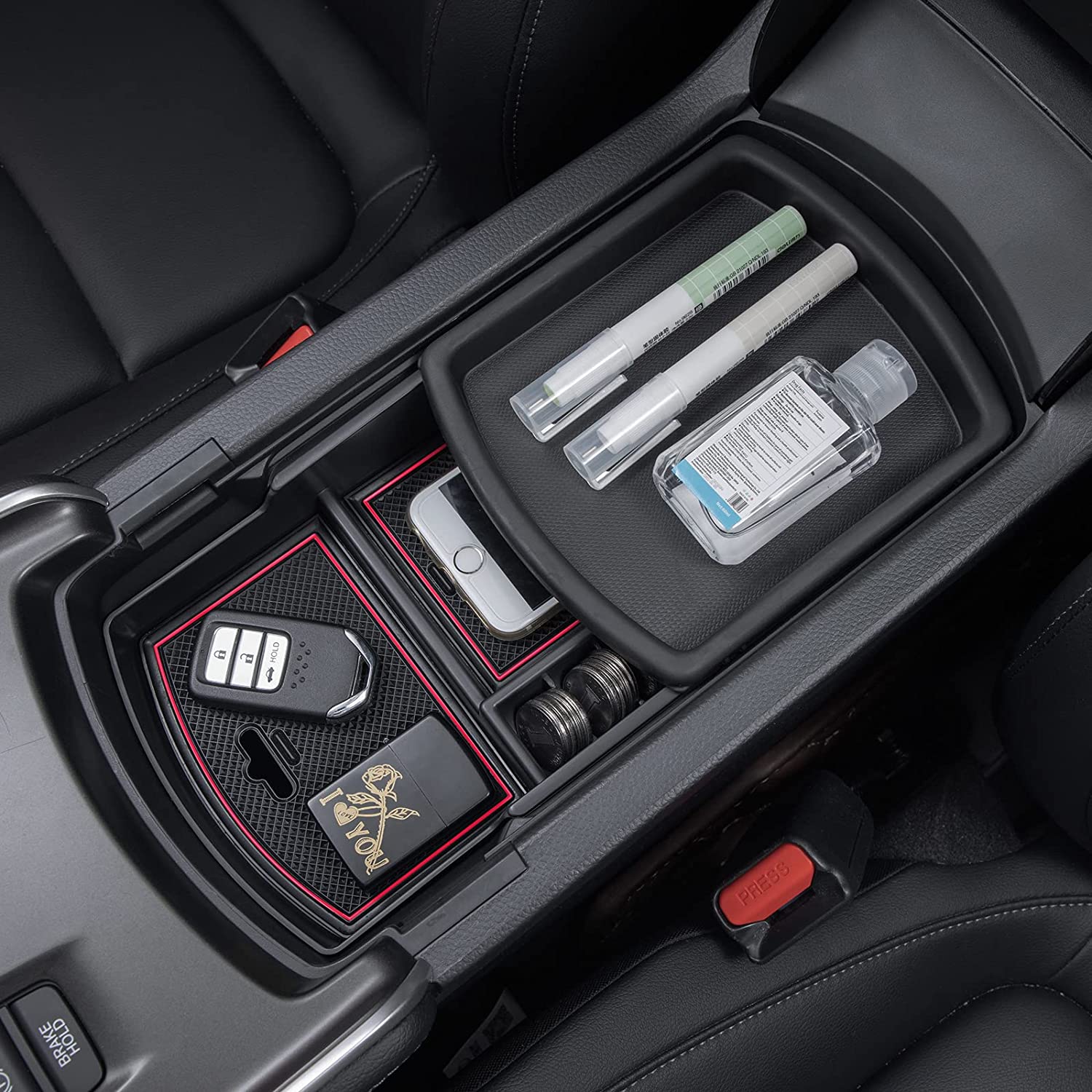 Console Organizer Compatible with Honda Accord 2018 2019 2020 2021 2022 ABS Plastic Material Armrest Box Insert Tray Pallet Accessories (NOT Fit for Manual Transmission Models) - Delicate Leather