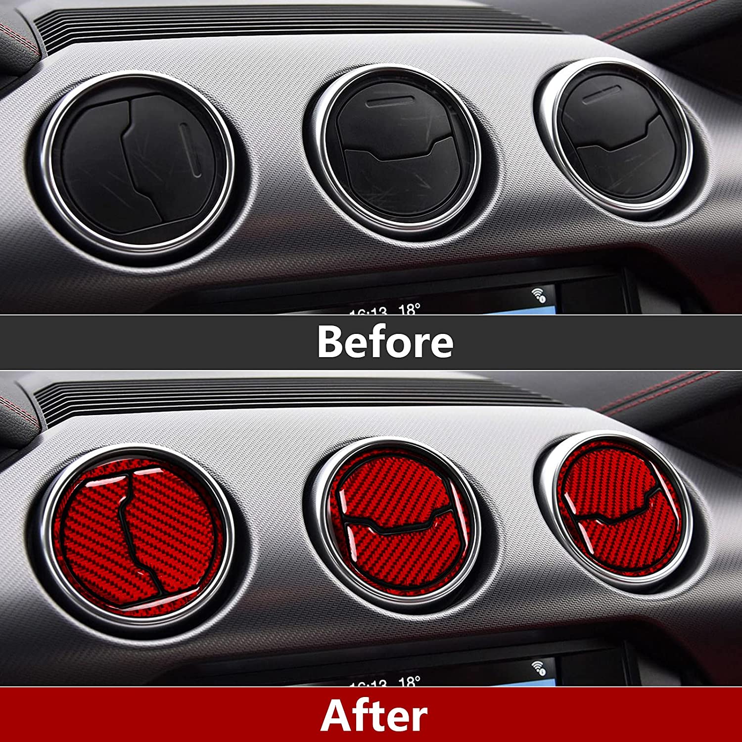 Carbon Fiber Car Central Air Outlet Sticker Decal Interior Trim Cover for Mustang 2015 2016 2017 2018 2019 2020 Accessories - Delicate Leather