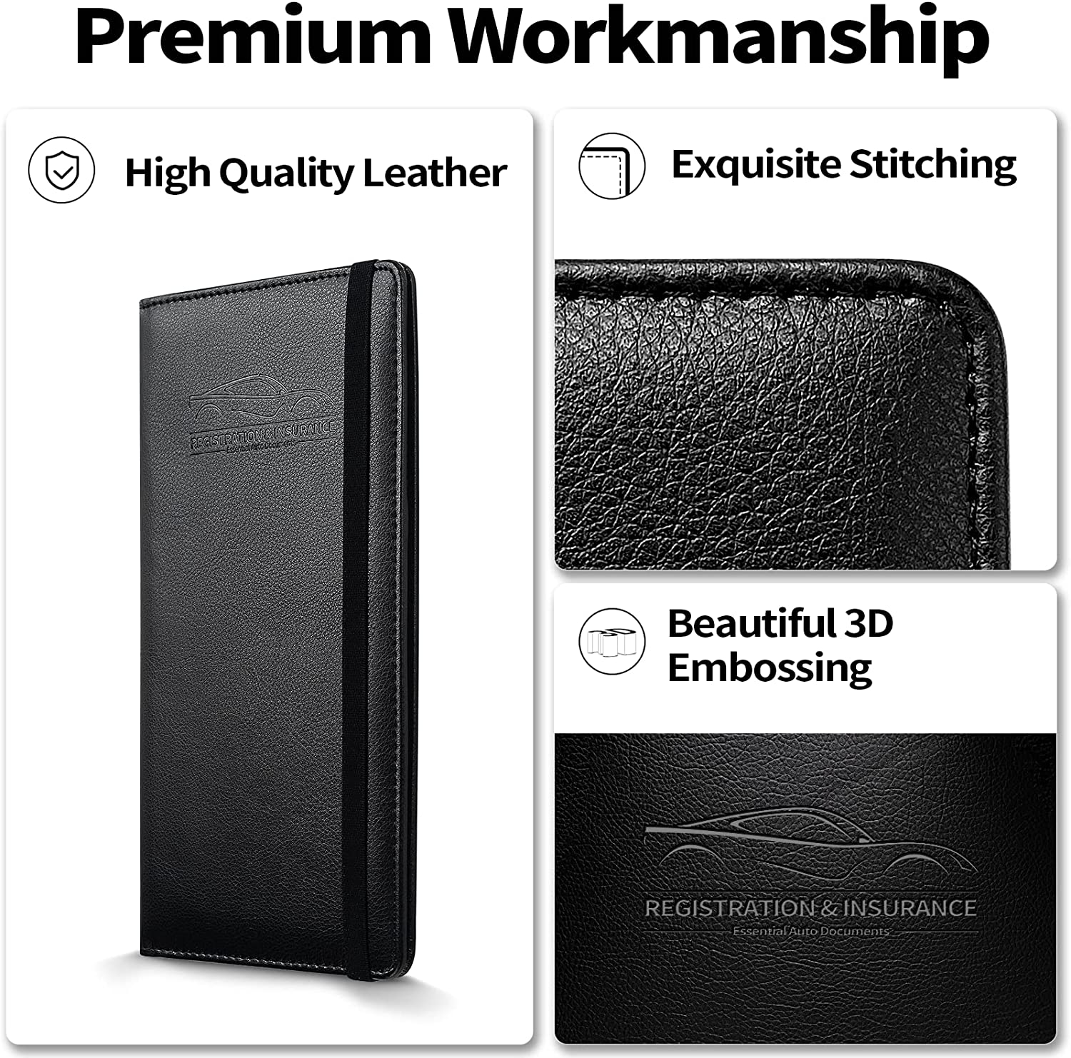 Car Registration and Insurance Holder with Inner Expandable Zipper Pouch, PU Car Document Holder, Elastic Closure Glove Box Document Holder for License, Car card and Essential Auto Documents, Custom For Cars - Delicate Leather