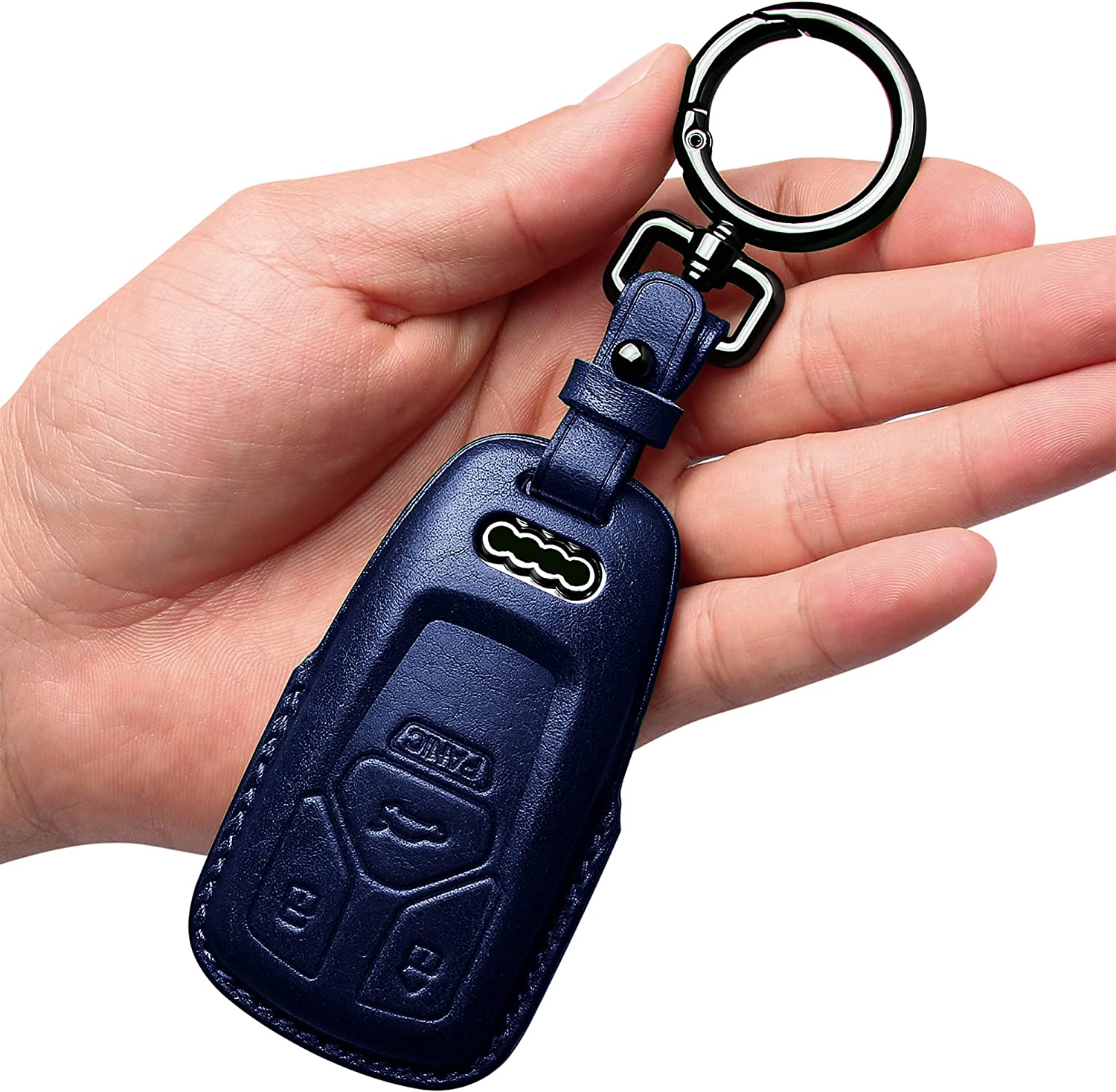 Audi Key Fob Cover Genuine Leather With Keychain,Leather Key Case Protector Compatible A4 Q7 Q5 TT A3 A6 SQ5 R8 S5 smart key - Delicate Leather