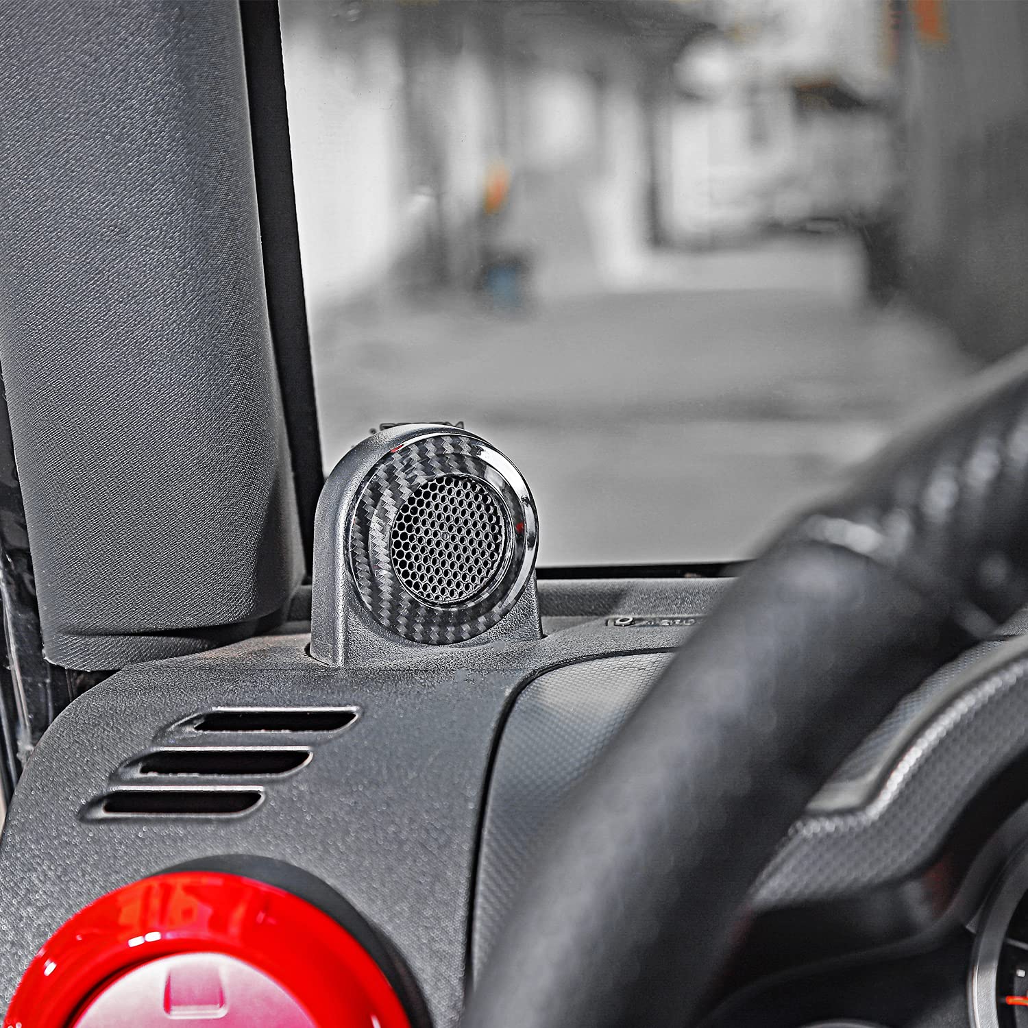 A Pillar Speaker Decoration Cover Trim, ABS Carbon Fiber Interior Accessories Compatible with 2007-2014 Wrangler JK - Delicate Leather