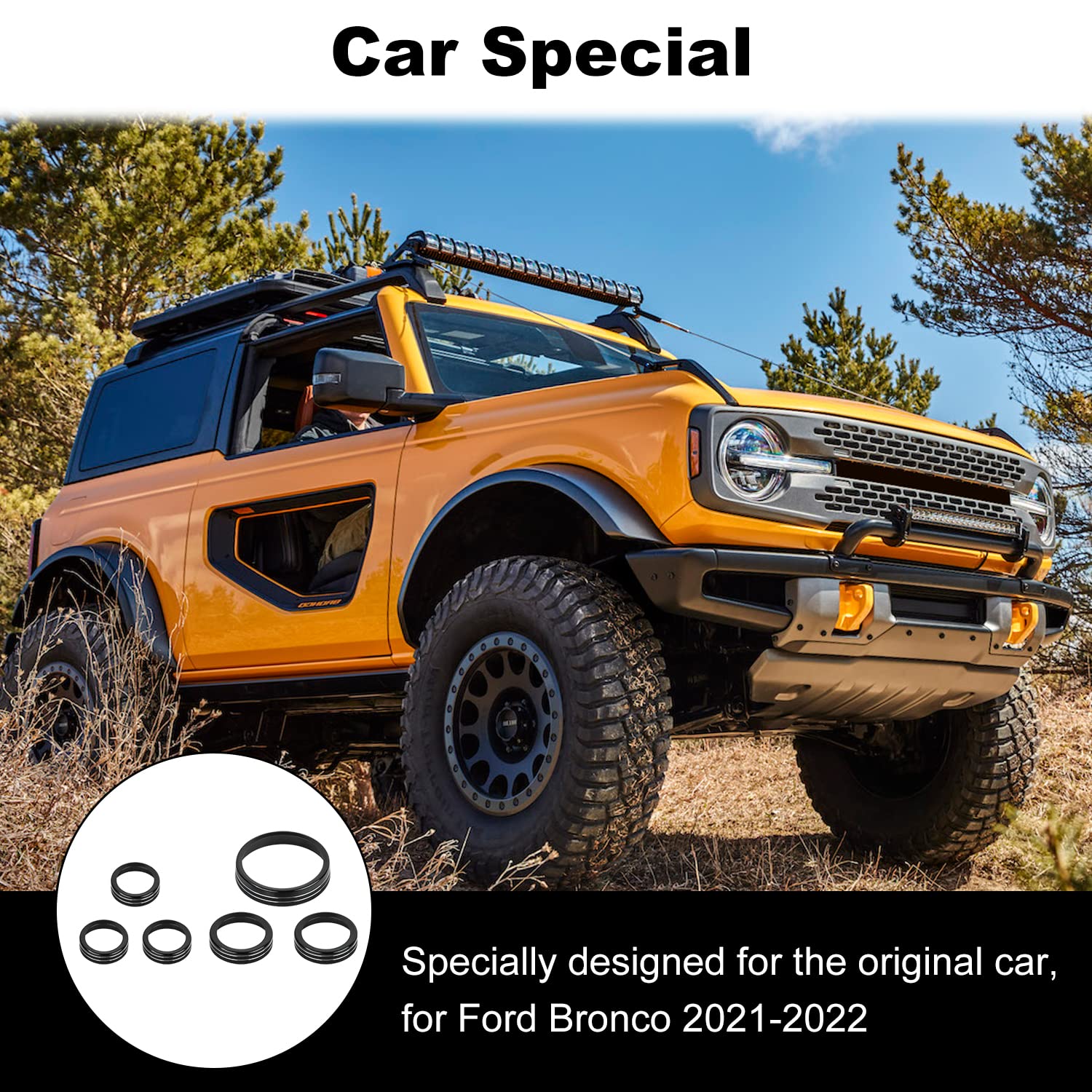 Air Conditioner Headlight Switch Knob 4WD Wheel Drive Trailer Gear Switch Knob Cover for 2021-2022 Ford Bronco Accessories Aluminum Alloy 6PCS?Don't fit Bronco Sport? - Delicate Leather