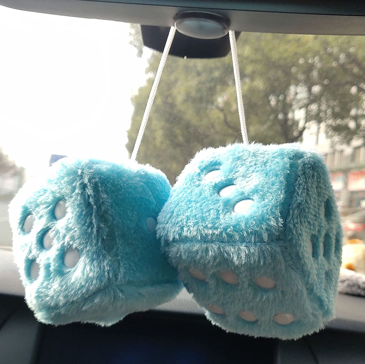 Fuzzy Plush Dice for Car Mirror, Pair of Retro 3” Dice with Black Dots for Car Interior Hanging Ornament Decoration, Car Accessories, Custom For Cars - Delicate Leather