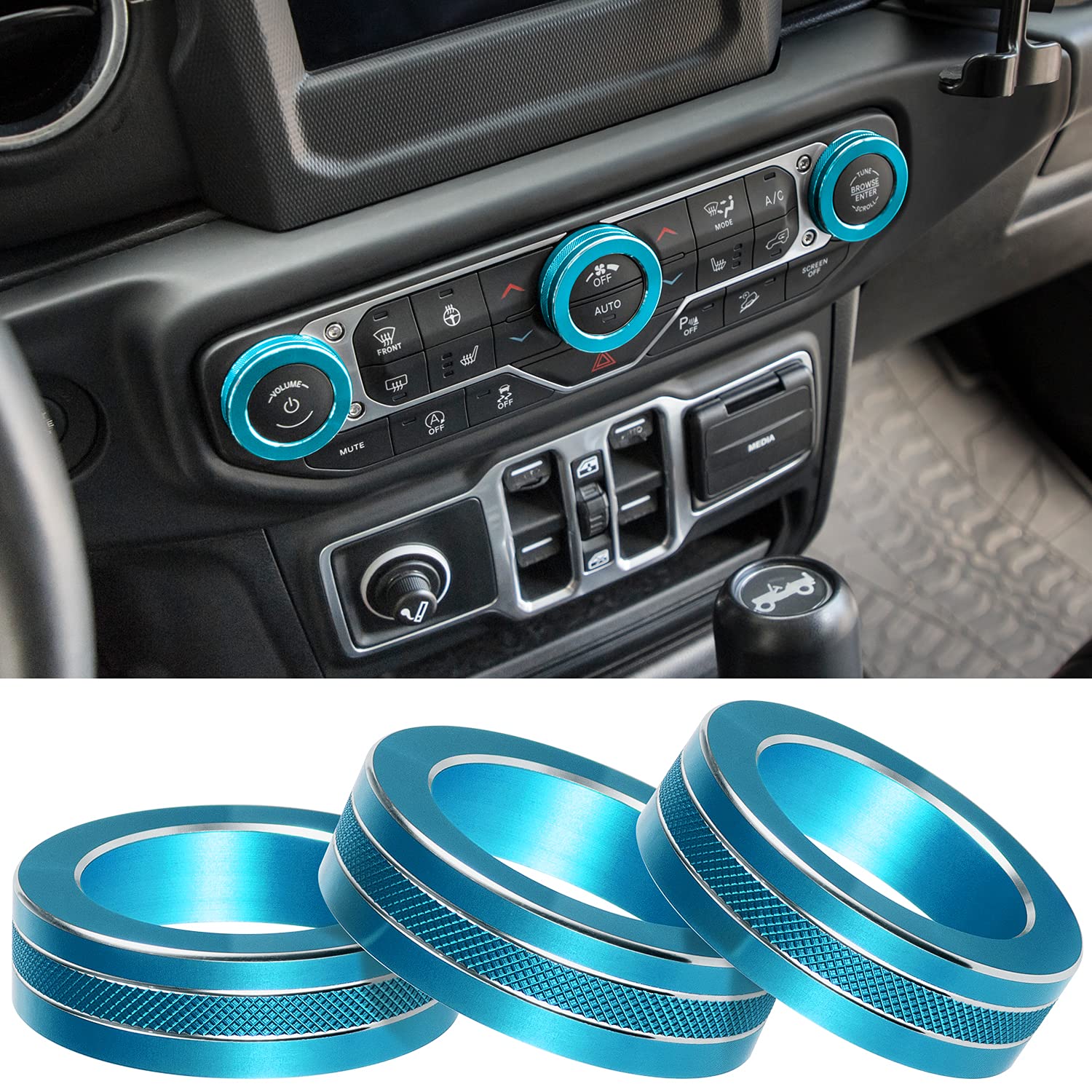 Air Conditioner Switch Knob Cover for 2018-2022 Wrangler JL JLU Gladiator JT Audio Volume AC Button Cover Decoration Twist Ring Trim Interior Accessories Aluminum Alloy - Delicate Leather