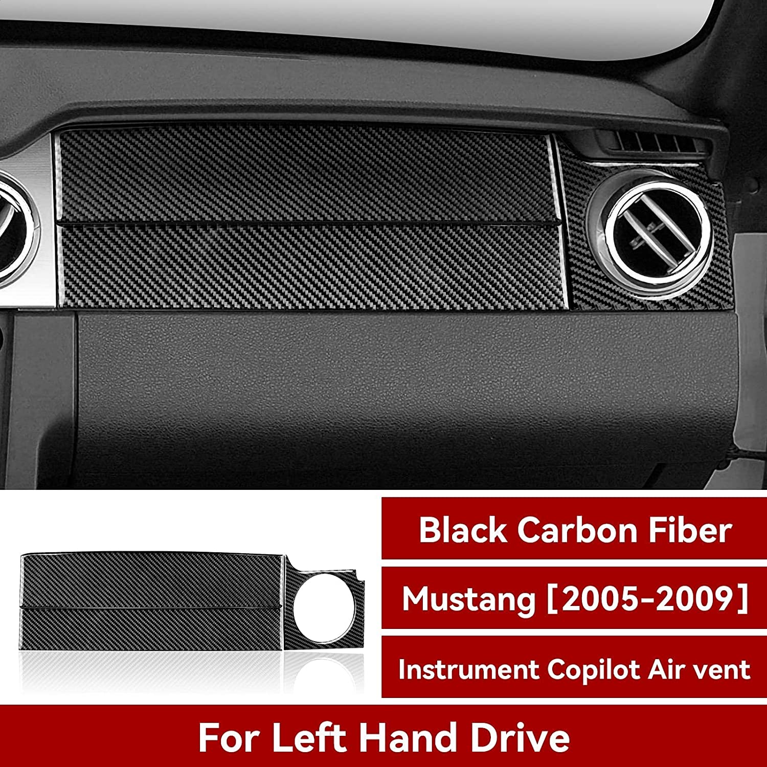 Car Copilot Air Vent Panel Stickers Decal Carbon Fiber Interior Trim Cover Compatible with Mustang GT 2005 2006 2007 2008 2009 S197 Car Accessories - Delicate Leather