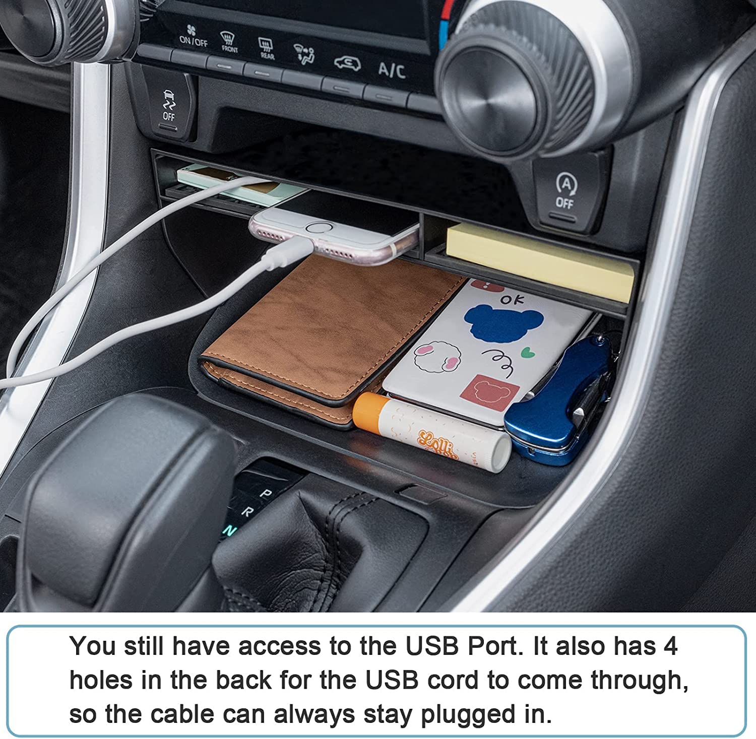 2024 Center Console Organizer Compatible with Rav4 2019-2023 Accessories, Black Insert Secondary Storage Box ABS Material Divider Phone Holder - Delicate Leather