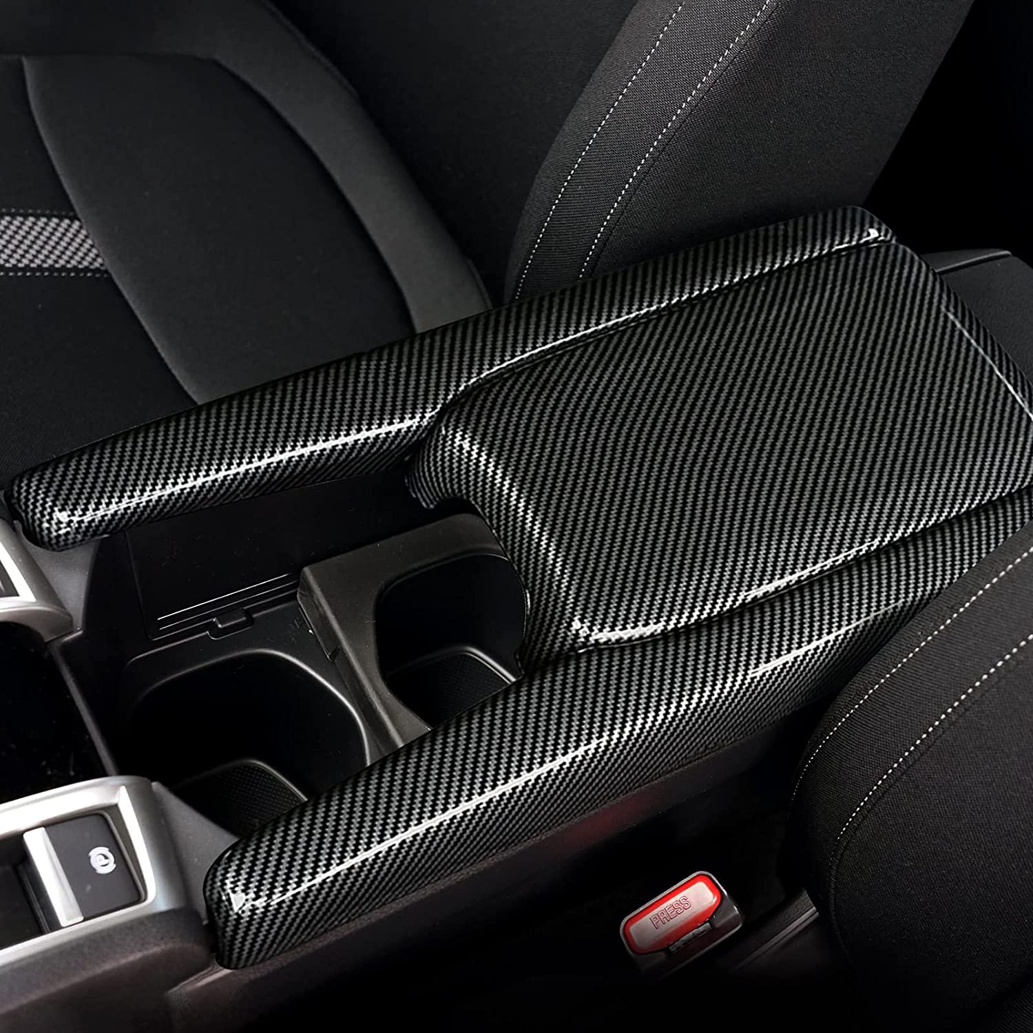 Armrest Storage Box Cover Compatible with 2016 2017 2018 2019 2020 2021 Civic 10th Gen Accessories ABS Carbon Fiber Interior Stickers - Delicate Leather