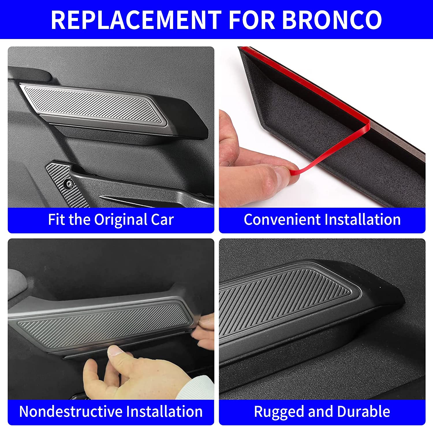 Fit Bronco 2021 2022 2/4Door 2PCS Car Organizer Inner Door Handle Tray Pocket for Bronco Accessories - Delicate Leather