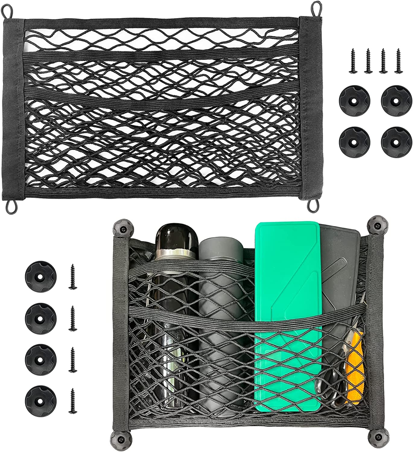 Cargo Net, Custom For Cars, 2 Pack Universal Mesh Cargo Net for Car Storage, Car-Net Pocket Storage Stretchable Mesh Pocket Net Wall Sticker Organizer Pouch Bag Storage Mesh Net for Car, Trunk, RV, Boats, Home - Delicate Leather