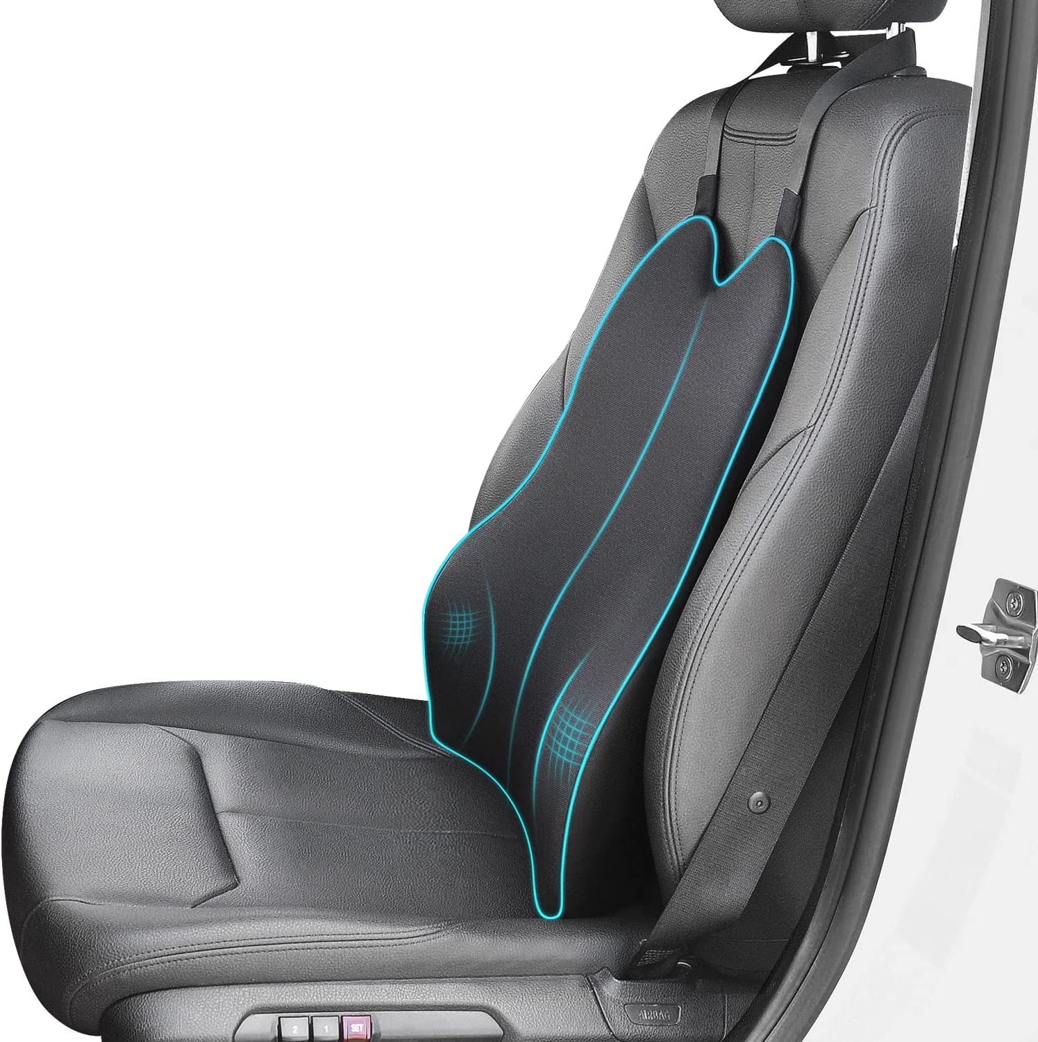 Lumbar Support Pillow for Car-Custom For Cars-Car Back Support-Memory Foam Car Lumbar Support for Driving Fatigue/Back Pain Relief - Dual Straps Better Fix The Car Cushion - Delicate Leather