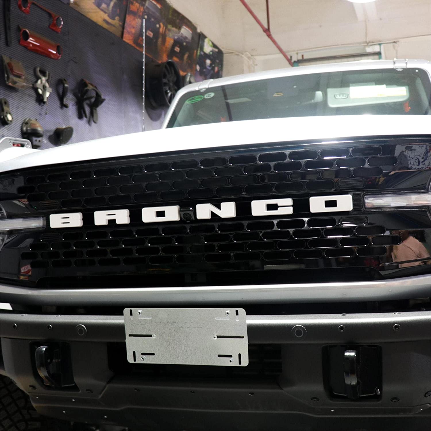 Front Grille Emblem Letter Decoration Cover for 2021 2022 Ford Bronco Accessories,Letters Badge Decoration - Delicate Leather