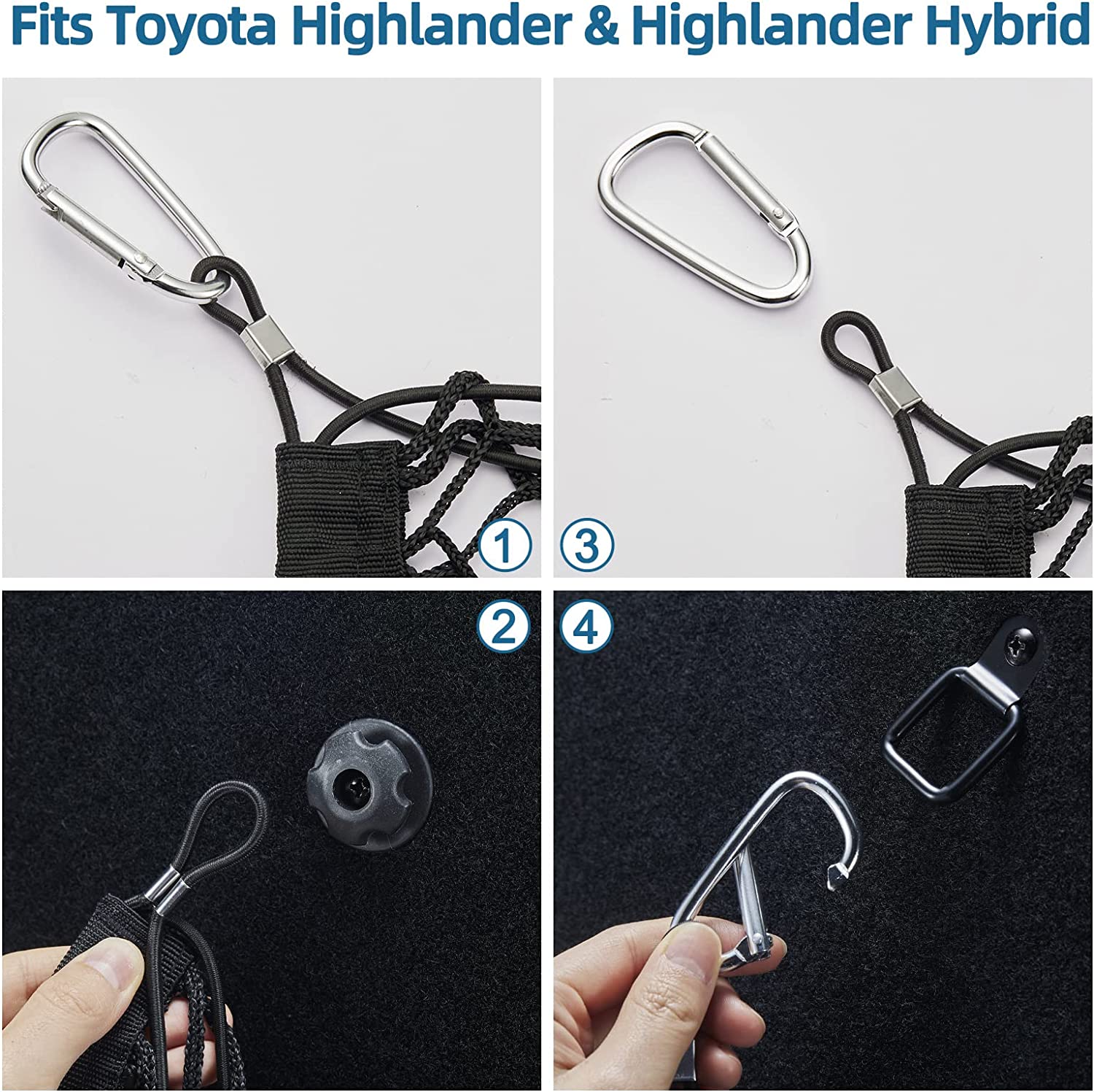 Envelope Style Trunk Cargo Net, Highlander Accessories-Highlander Cargo Net with Metal Hooks, Fit for Highlander 2014-2022 and Highlander Hybrid 2014-2022 Car Accessories - Delicate Leather