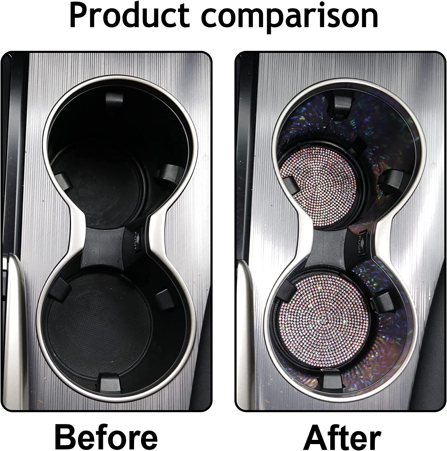 Bling Cup Holder Coasters for Car, 4PCS Universal Non-Slip Cup Holder, Embedded Decorative Coasters, Shiny Crystal Car Interior Accessories Gifts for Women - Delicate Leather