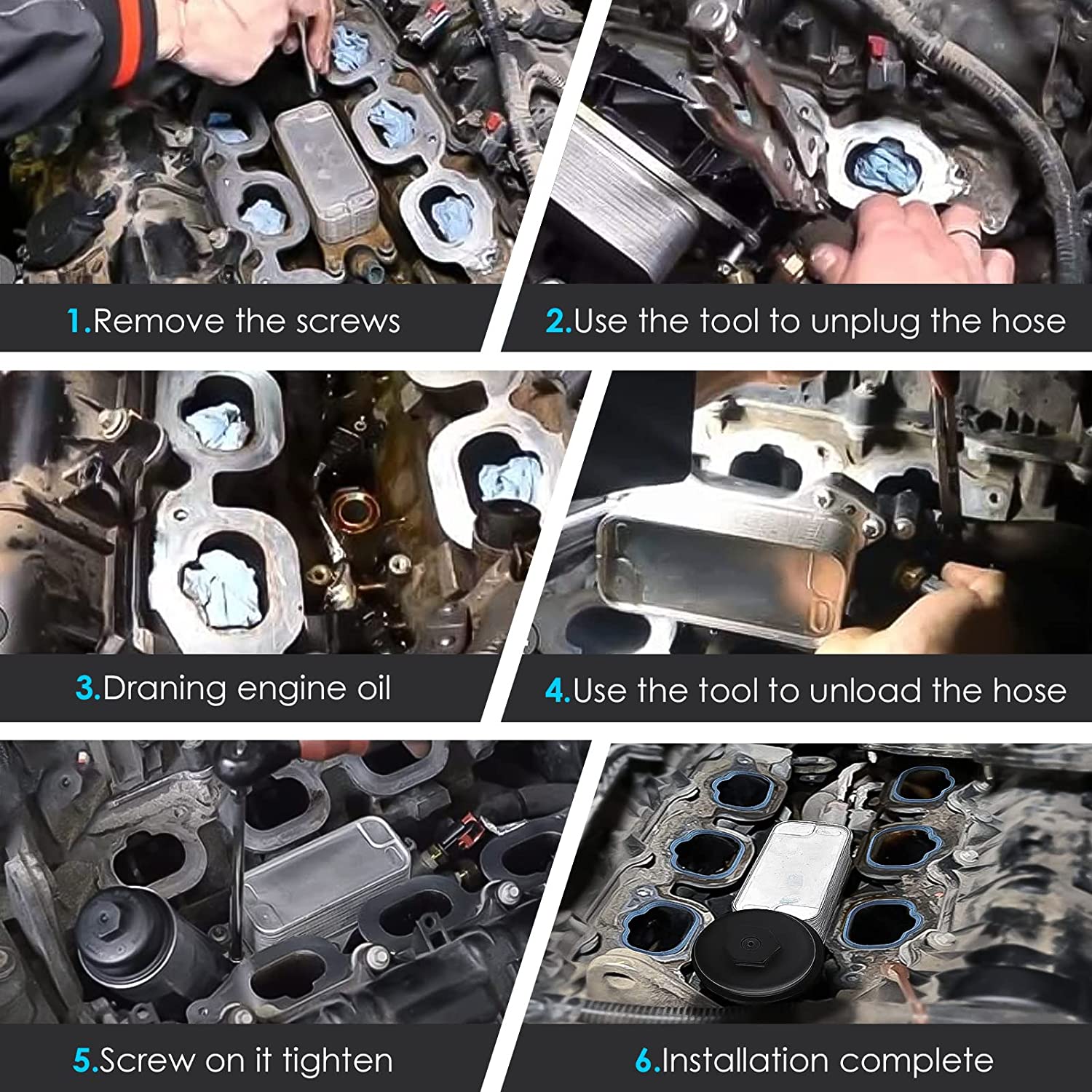 Engine Oil Cooler with Oil Filter Housing Adapter Gaskets Sensor for 2011-2013 3.6L V6 Grand Cherokee/Wrangler, Avenger/Challenger/Charger/Grand Caravan/Journey - Delicate Leather