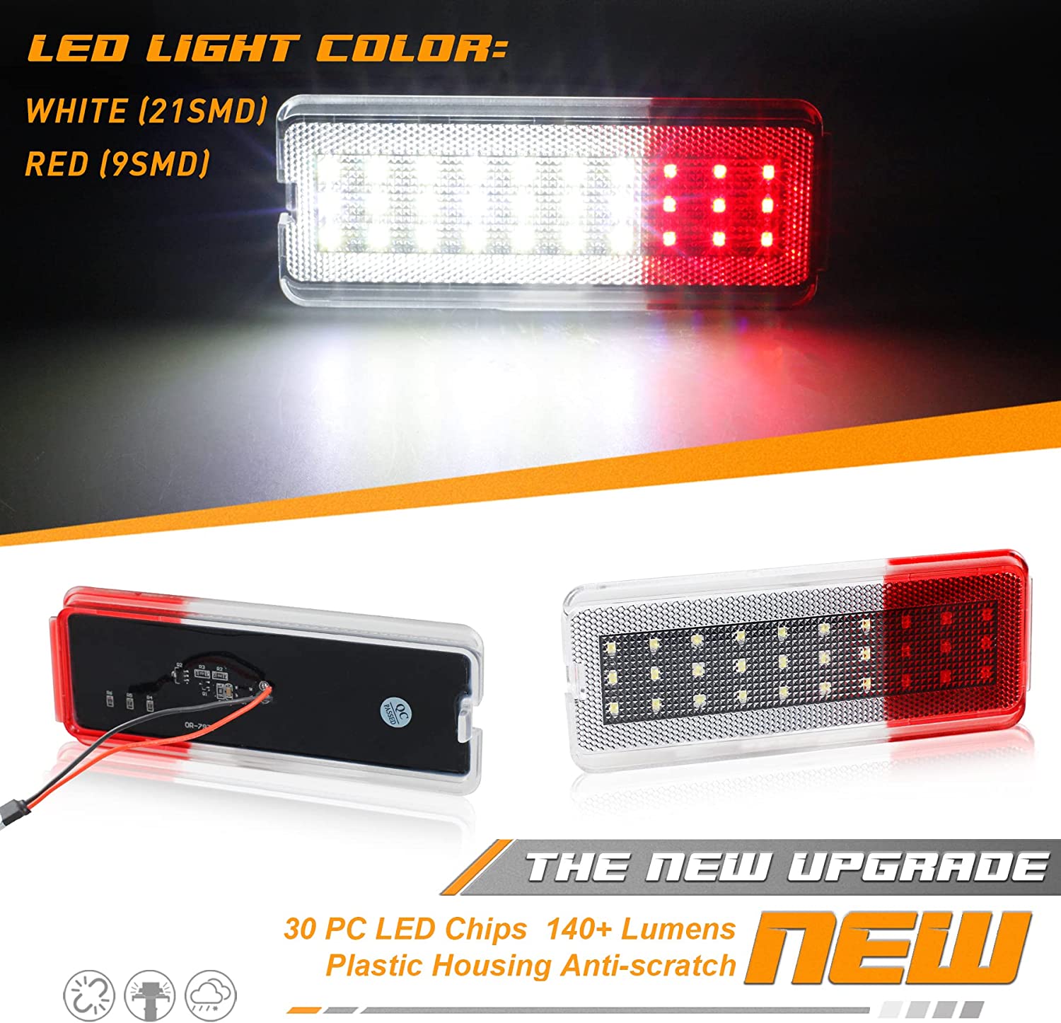 LED Interior Door Light Premium Reflector Door Panel Courtesy Lights White & Red Lamp Compatible with Ford Excursion 2000-2005, F250 F350 F450 F550 Super Duty 1999-2007, Pack of 2 - Delicate Leather