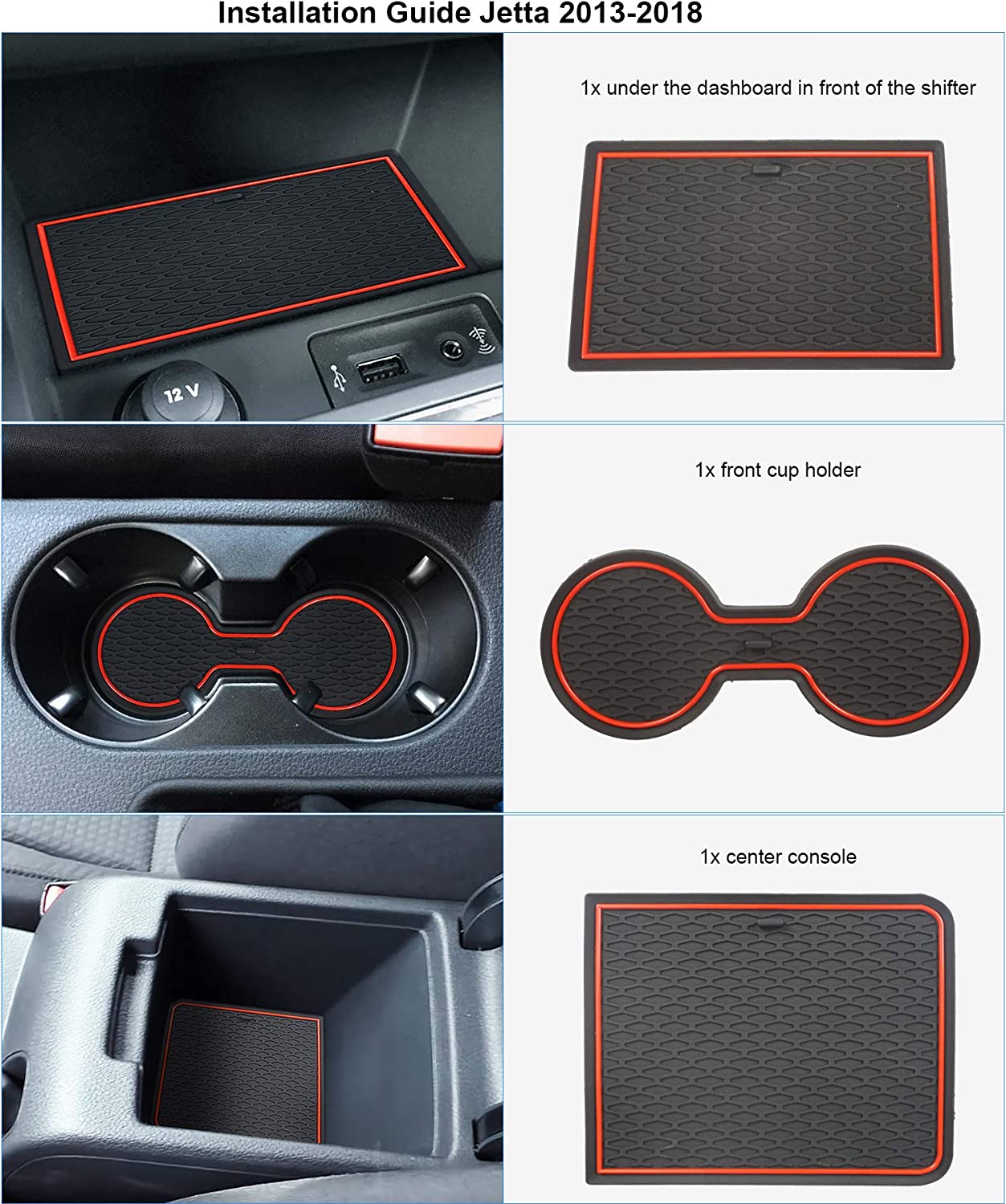 Protector Mats for Jetta Accessories 2013-2018 Custom Fit Door Compartment Liners Cup Holder Console Liners Anti Dust Mat Pads Car Interior - Delicate Leather