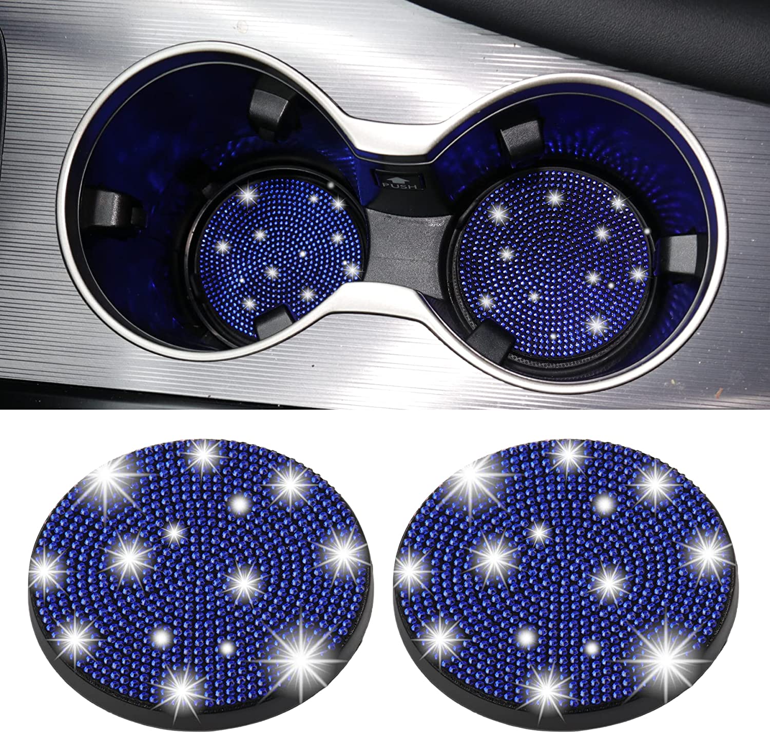 Bling Cup Holder Coasters for Car, 4PCS Universal Non-Slip Cup Holder, Embedded Decorative Coasters, Shiny Crystal Car Interior Accessories Gifts for Women - Delicate Leather