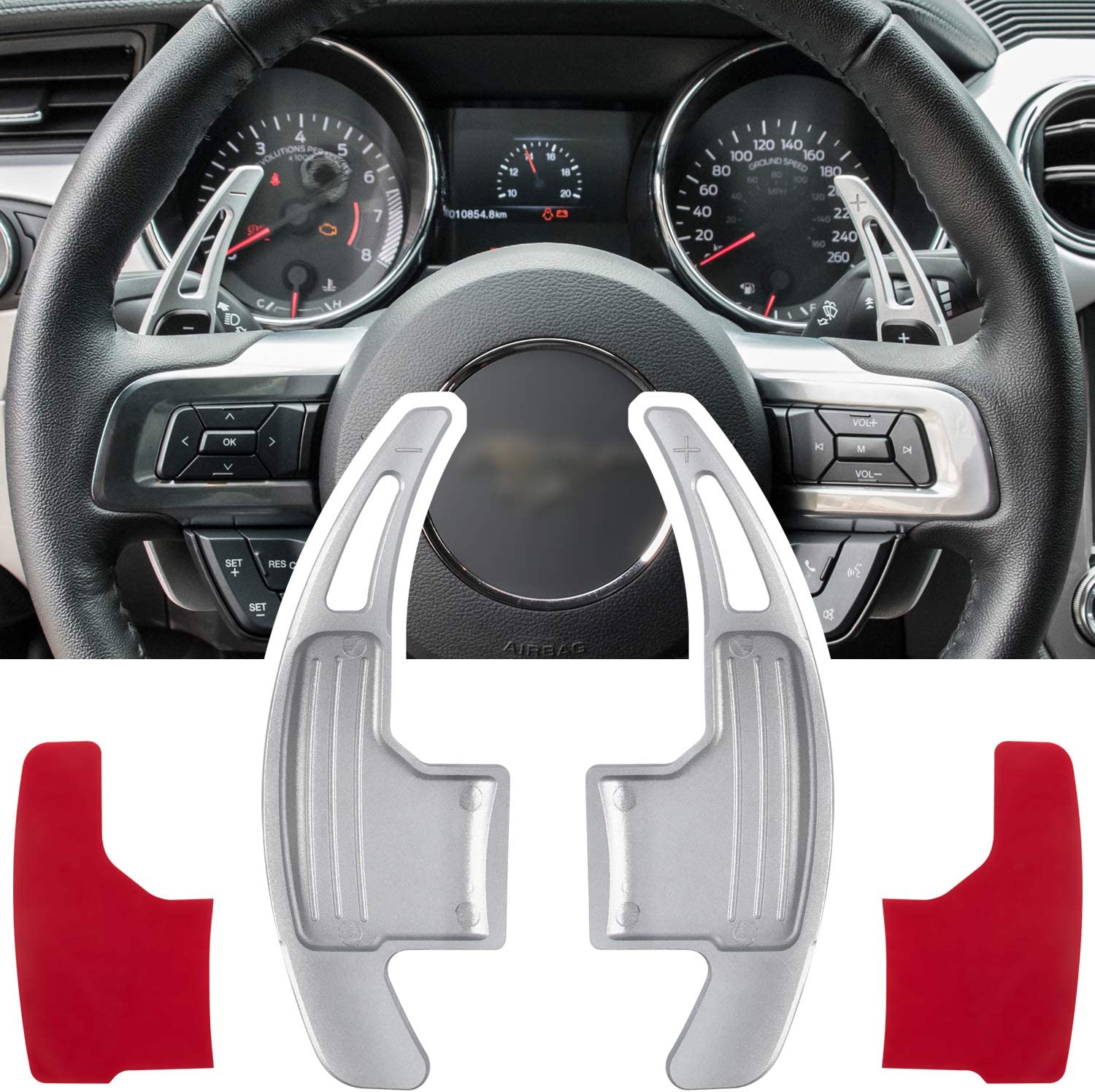 Steering Wheel Shift Paddle Extended Shifter Trim Cover for Ford Mustang 2015 2016 2017 2018 2019 2020 2021 Interior Decoration Accessories Aluminum Alloy - Delicate Leather
