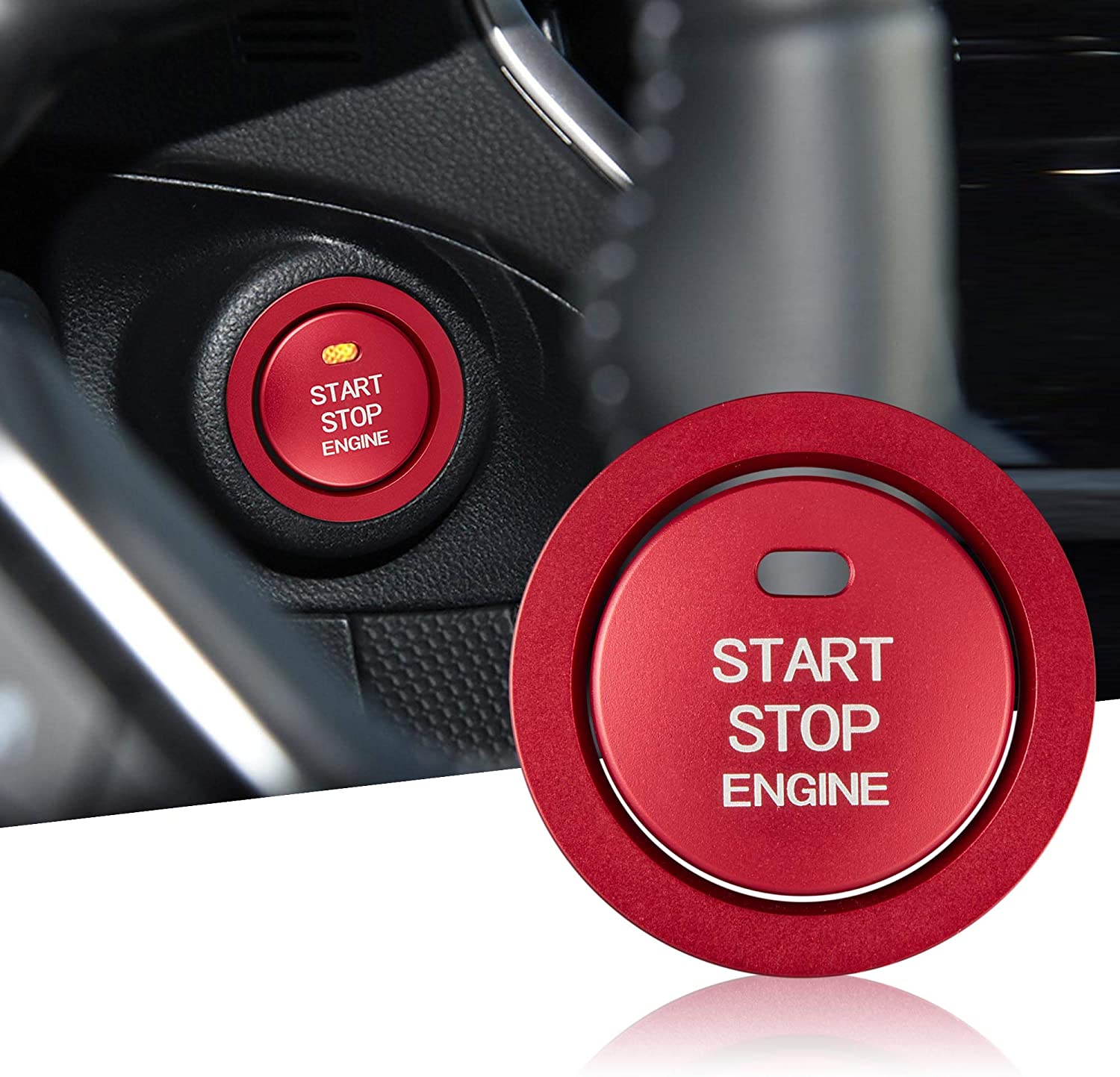 Aluminum Engine Start Stop Push Button Cover Trim Compatible with Forester Legacy Impreza Outback Ascent BRZ XV Car Engine Ignition Start Button Cap Surrounding Trim Ring - Delicate Leather