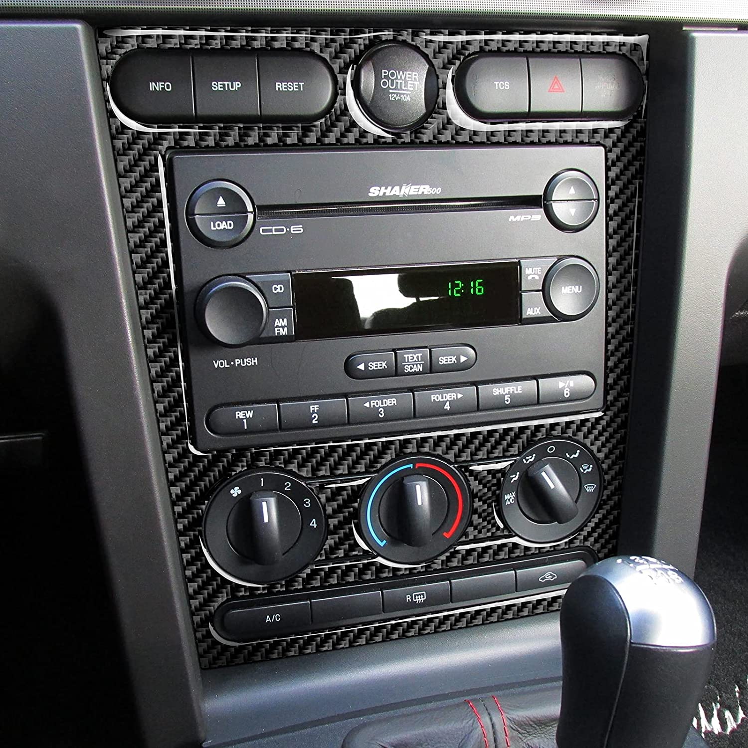 Car Center Console CD Panel Sticker Decal Carbon Fiber Interior Trim Cover Compatible with GT 2005 2006 2007 2008 2009 S197 Accessories - Delicate Leather