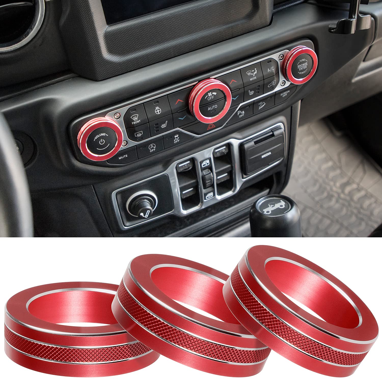 Air Conditioner Switch Knob Cover for 2018-2022 Wrangler JL JLU Gladiator JT Audio Volume AC Button Cover Decoration Twist Ring Trim Interior Accessories Aluminum Alloy - Delicate Leather