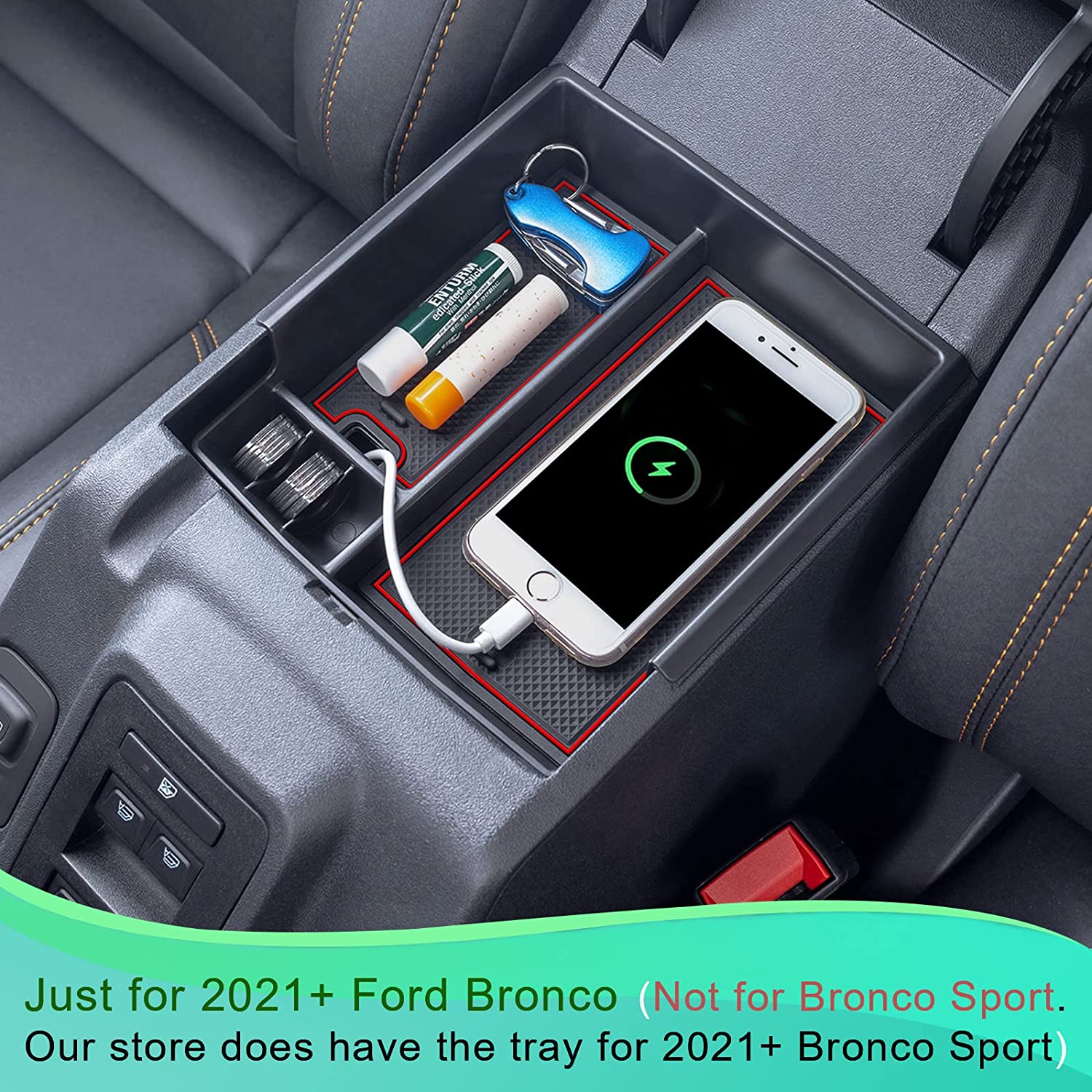 Red Center Console Tray Accessories, Full Size Armrest Storage Box Organizer ABS Plastic Black Insert (2/4 Door) - Delicate Leather