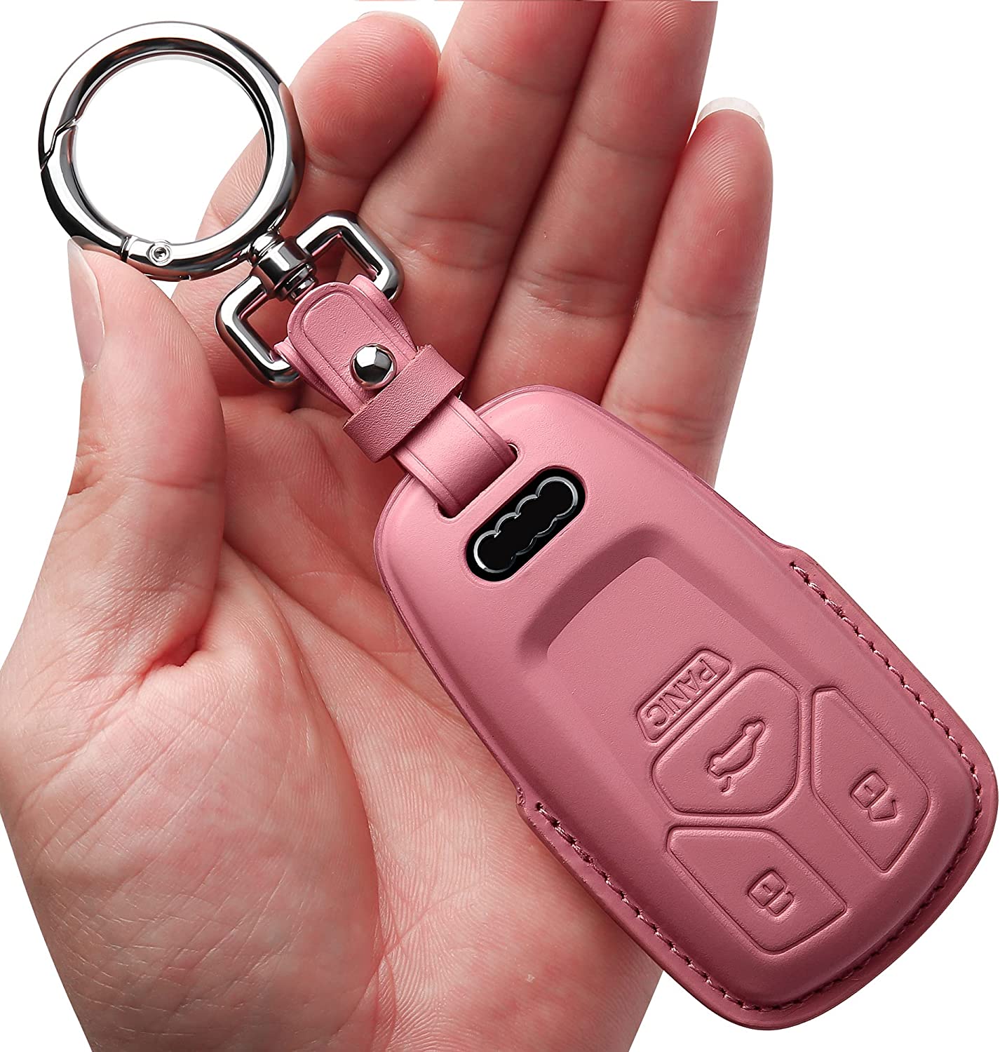 Audi Key Fob Cover Genuine Leather With Keychain,Leather Key Case Protector Compatible A4 Q7 Q5 TT A3 A6 SQ5 R8 S5 smart key - Delicate Leather