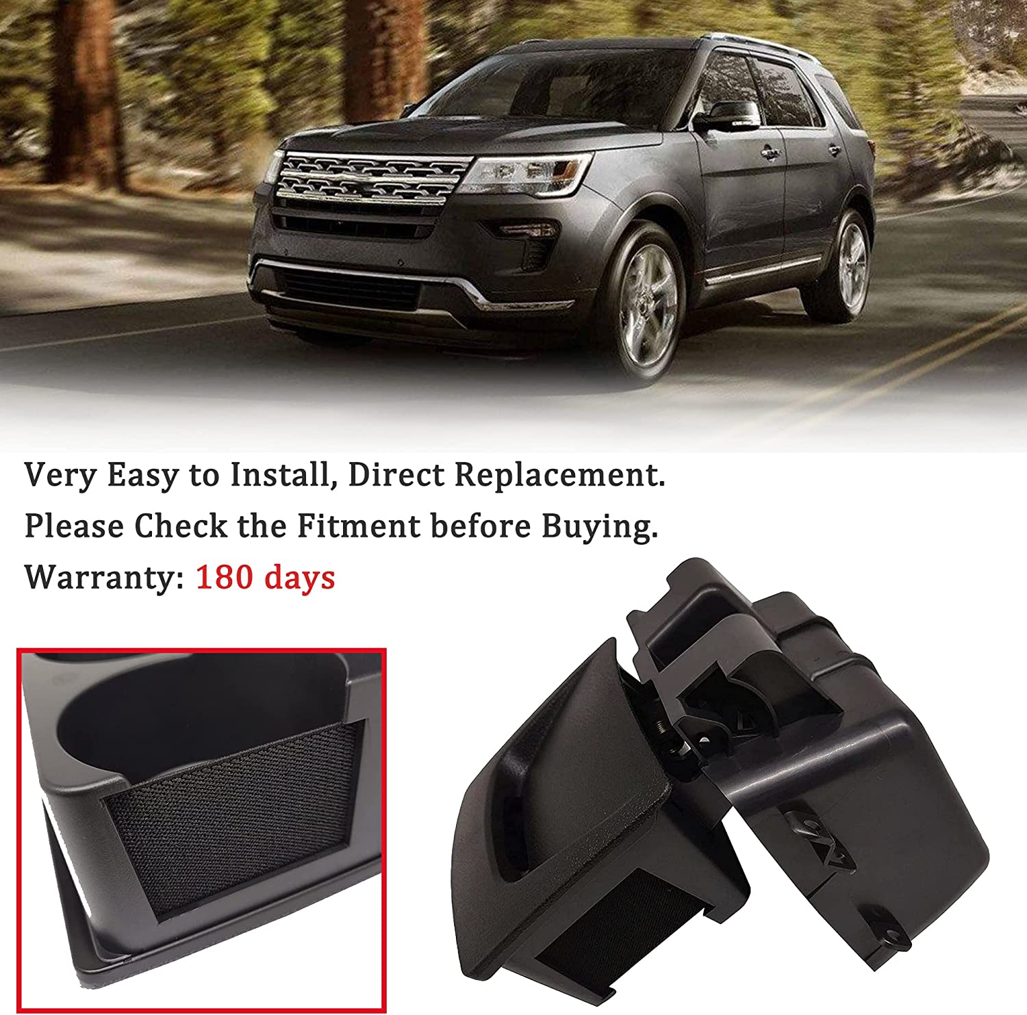 Cup Holder Black for 2016 2017 2018 2019 Explorer GB5Z7813562BA GB5Z-7813562-BA - Delicate Leather