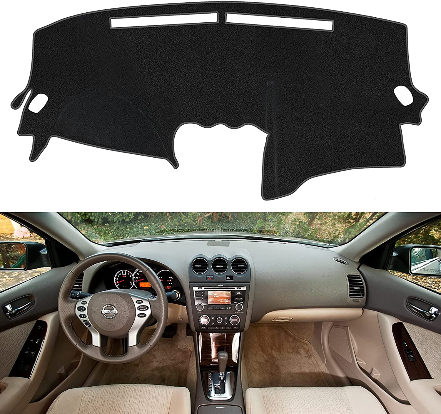 Dashboard Dash Cover Mat Pad Compatible with Altima 2007 2008 2009 2010 2011 2012 Altima Sedan Coupe Non-Glare Sunshield Protector Dash Board Cover Carpet Black - Delicate Leather