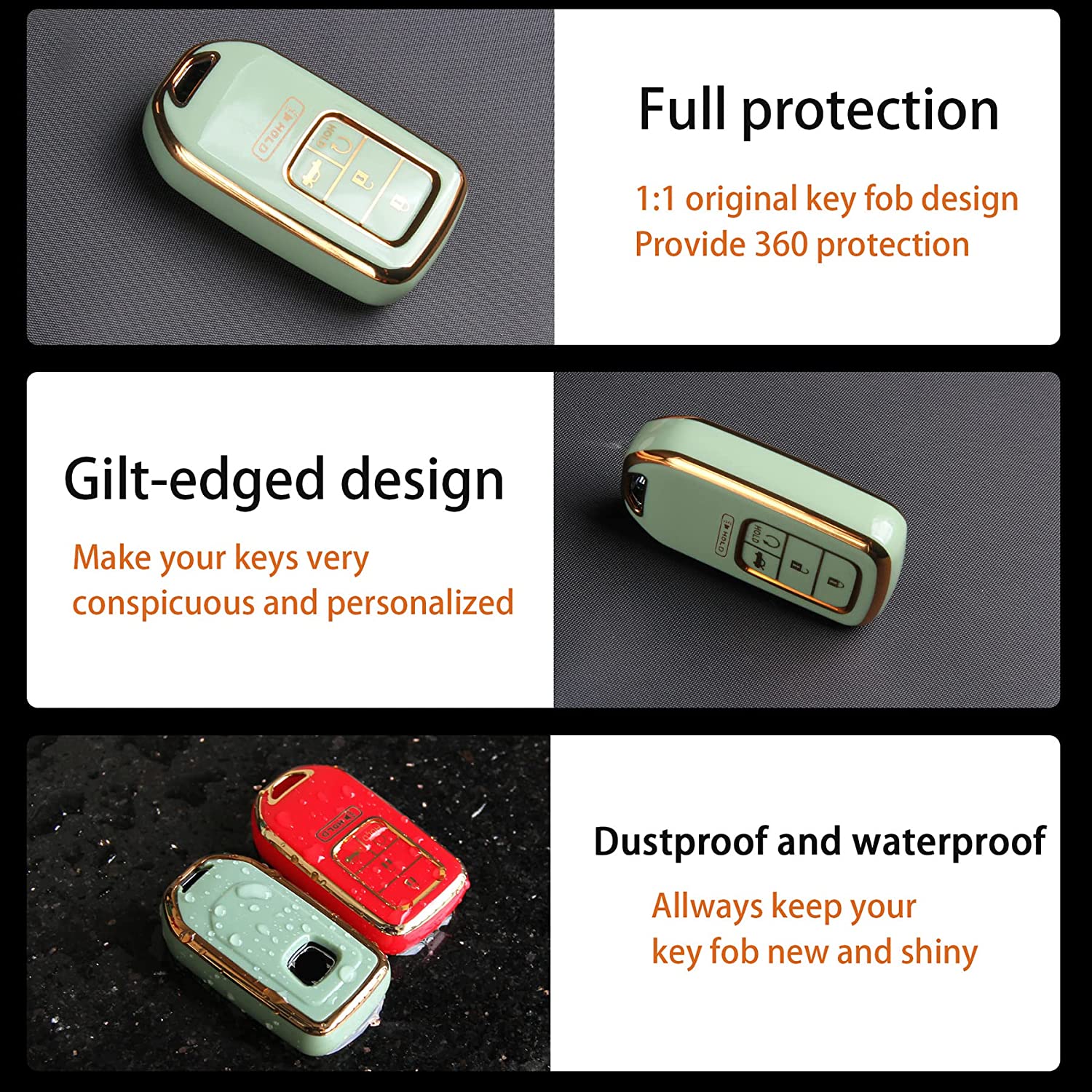 Honda Key Fob Cover - Key Fob Case Shell Cover Holder for Honda Accord Civic CRV Pilot Odyssey Soft TPU Full Cover Protection Smart Key Keyless Remote Key Fob Cover for Honda - Delicate Leather