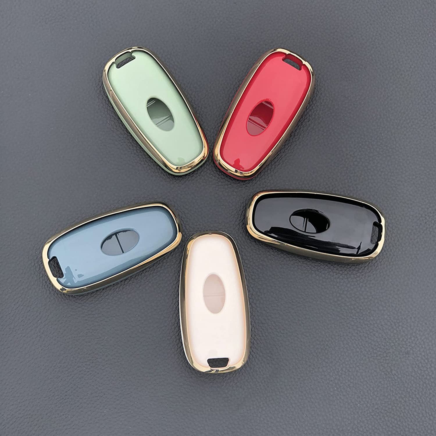 Hyundai Key Fob Cover Gold Keychain TPU Key Fob Shell Fit for Hyundai Sonata Santa fe Tucson (5 Buttons-White) - Delicate Leather
