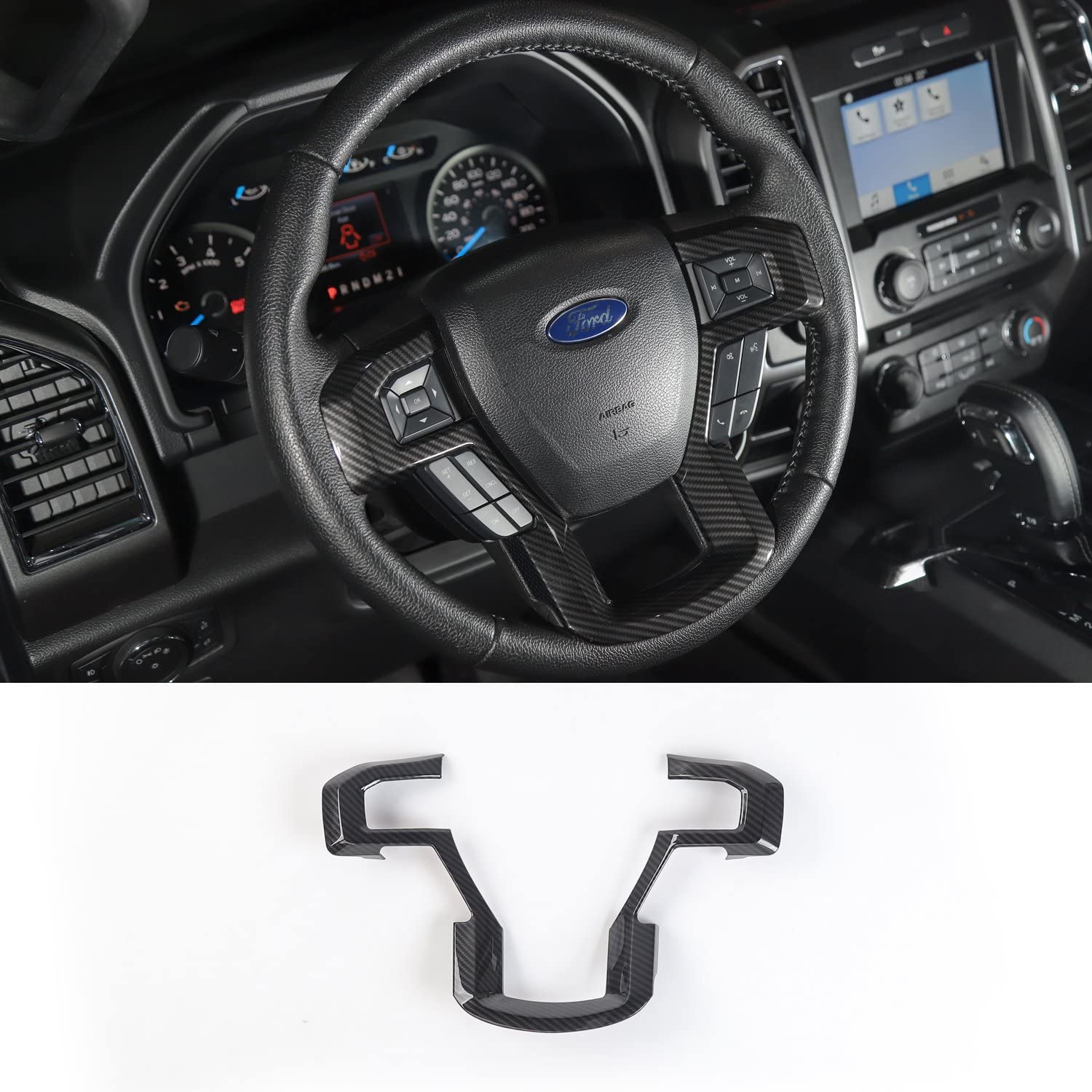 Steering Wheel Decoration Cover Frame Trim for 2015 2016 2017 2018 2019 2020 F150 F250 F350 Super Duty - Delicate Leather